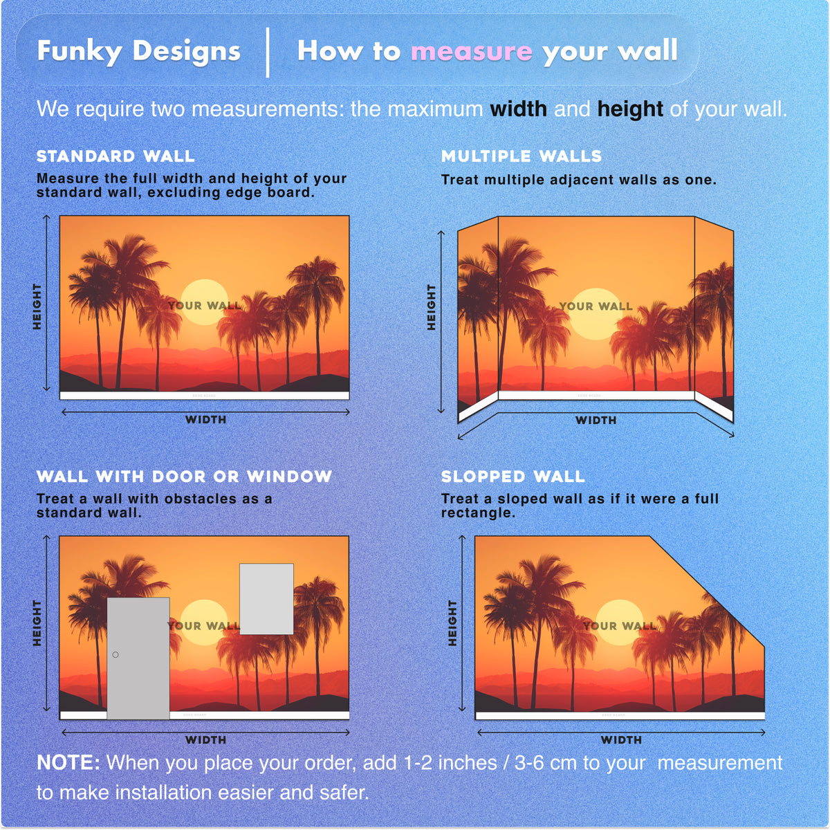 Tropical Sunset Palm Wall Mural | Retro 1960s Beach Landscape, Orange Red Palm Trees Peel and Stick Mural, Mid Century Bedroom Decor
