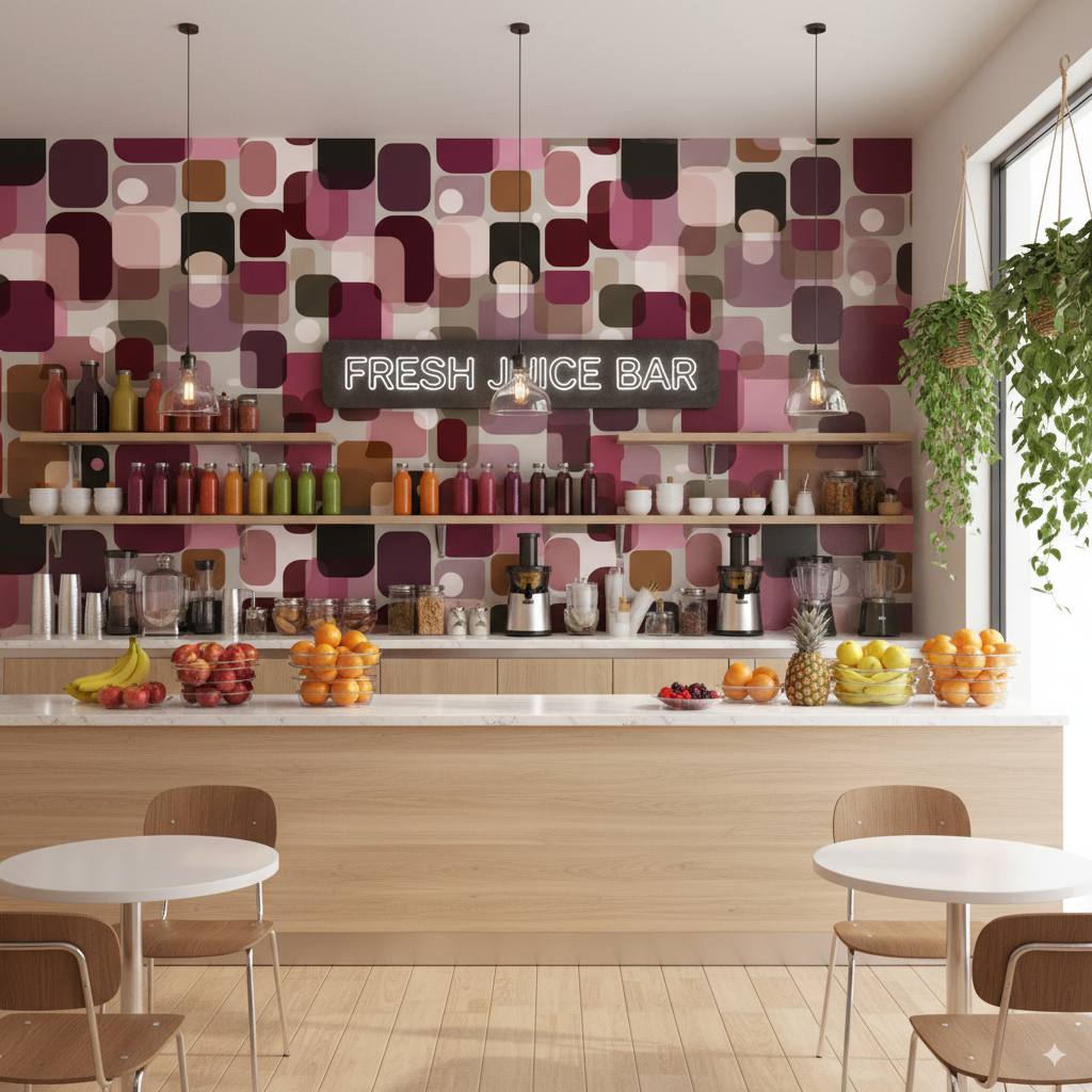Retro Wallpaper - Geometric Wallpaper | Retro Geometric - Burgundy Pink Beige Rounded Rectangle Peel and Stick Wallpaper