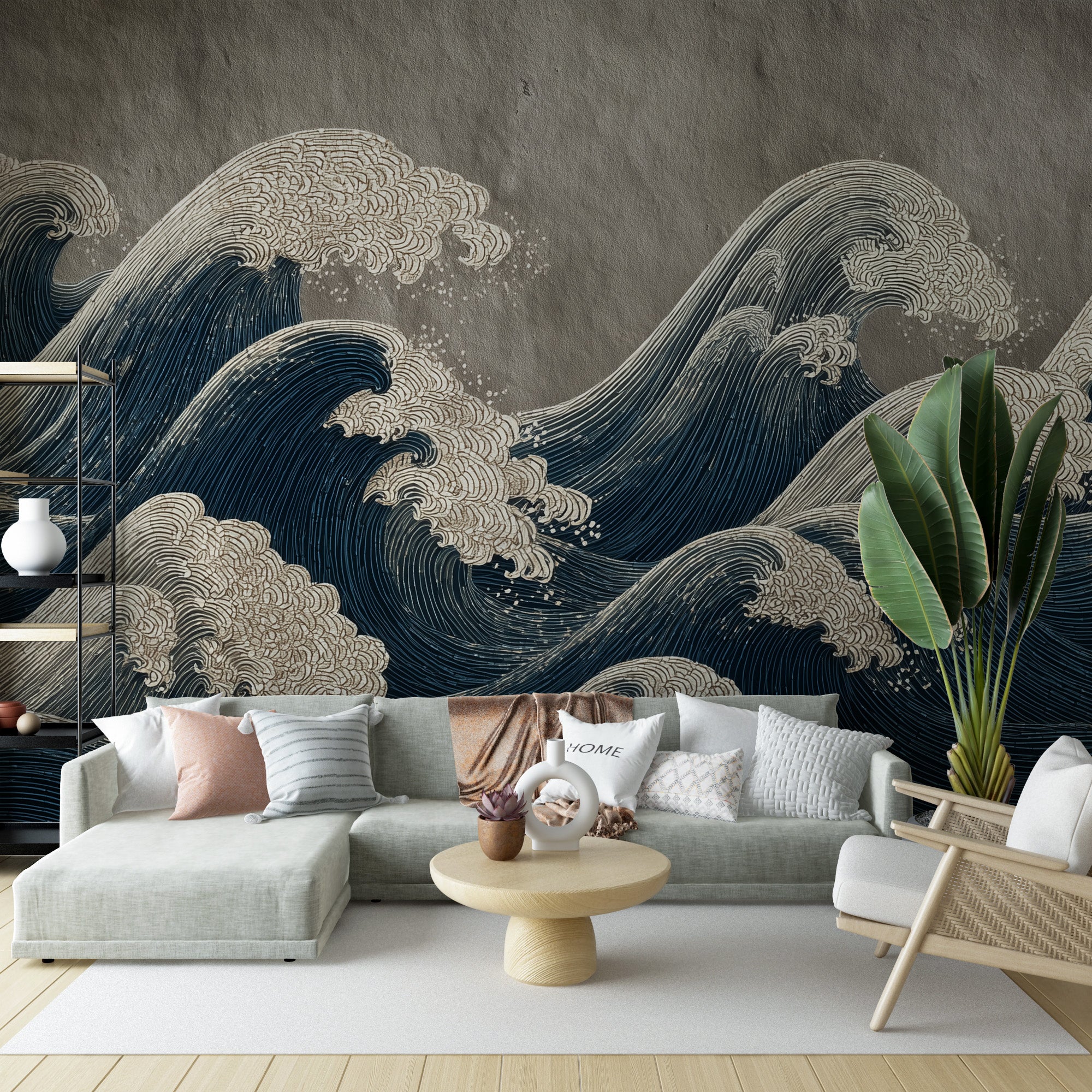 Japanese Ocean Waves Mural - Peel & Stick Wall Art | MyFunkyDesigns