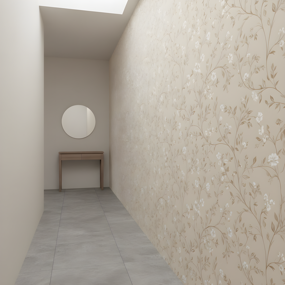 Beige Floral Wallpaper | Delicate White Flower Vine Pattern, Neutral Botanical Peel and Stick Wallpaper, Vintage Bedroom Decor