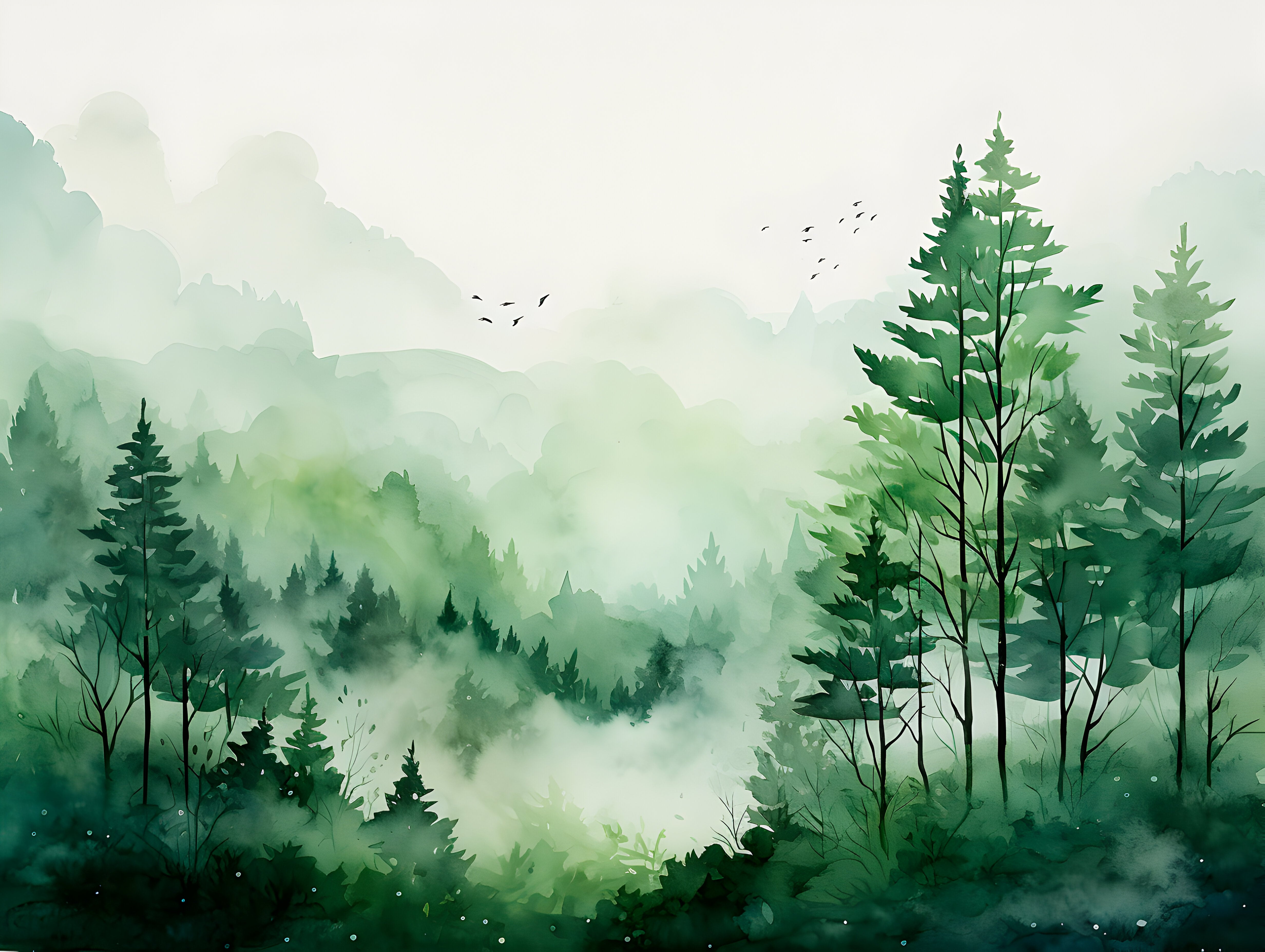 Tranquil Watercolor Forest Wallpaper Removable