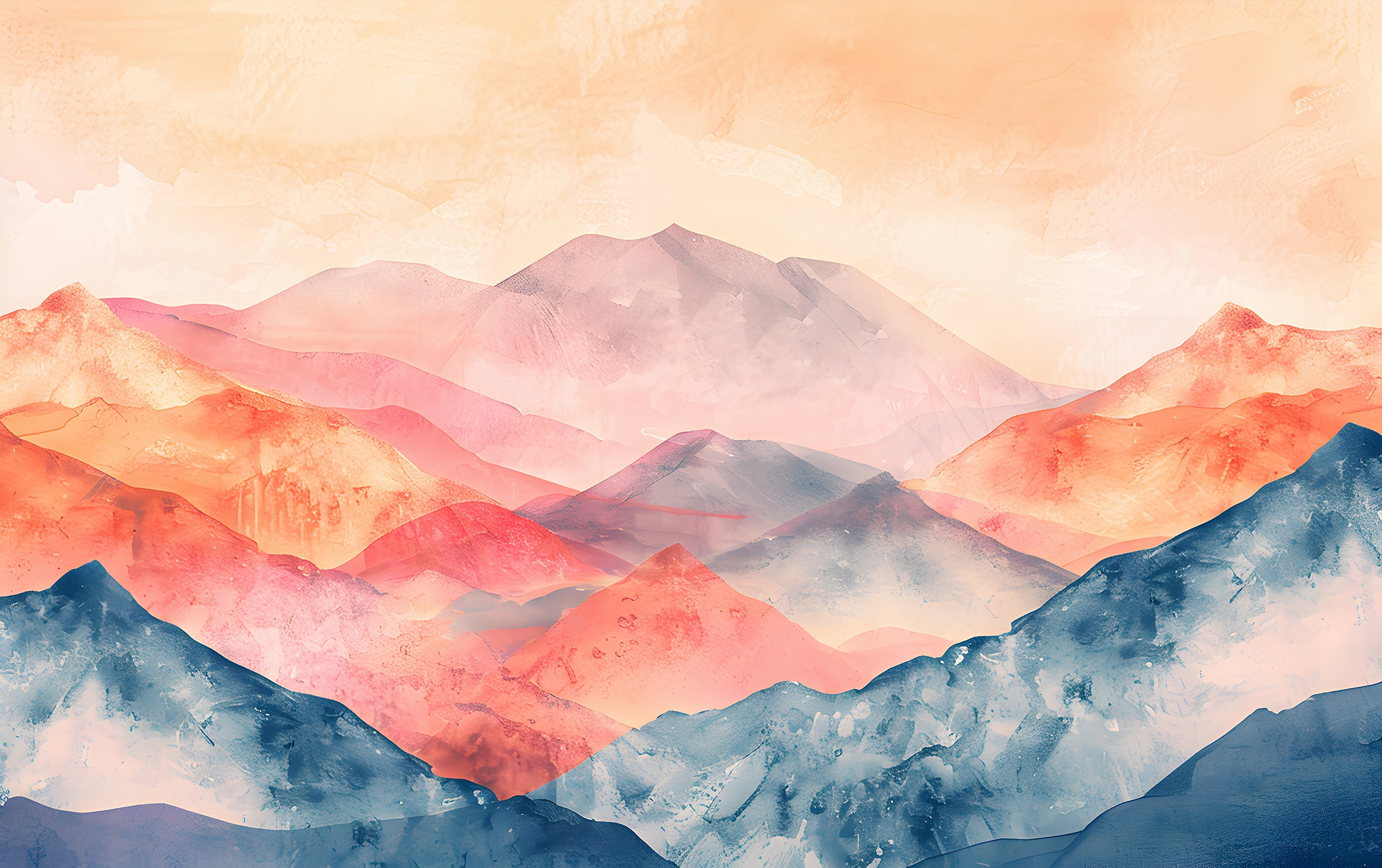 Abstract Mountains Mural, Colorful Peel and Stick Mountain Landscape Wallpaper, Watercolor Modern Style Removable Wall Mural, Custom Size Art