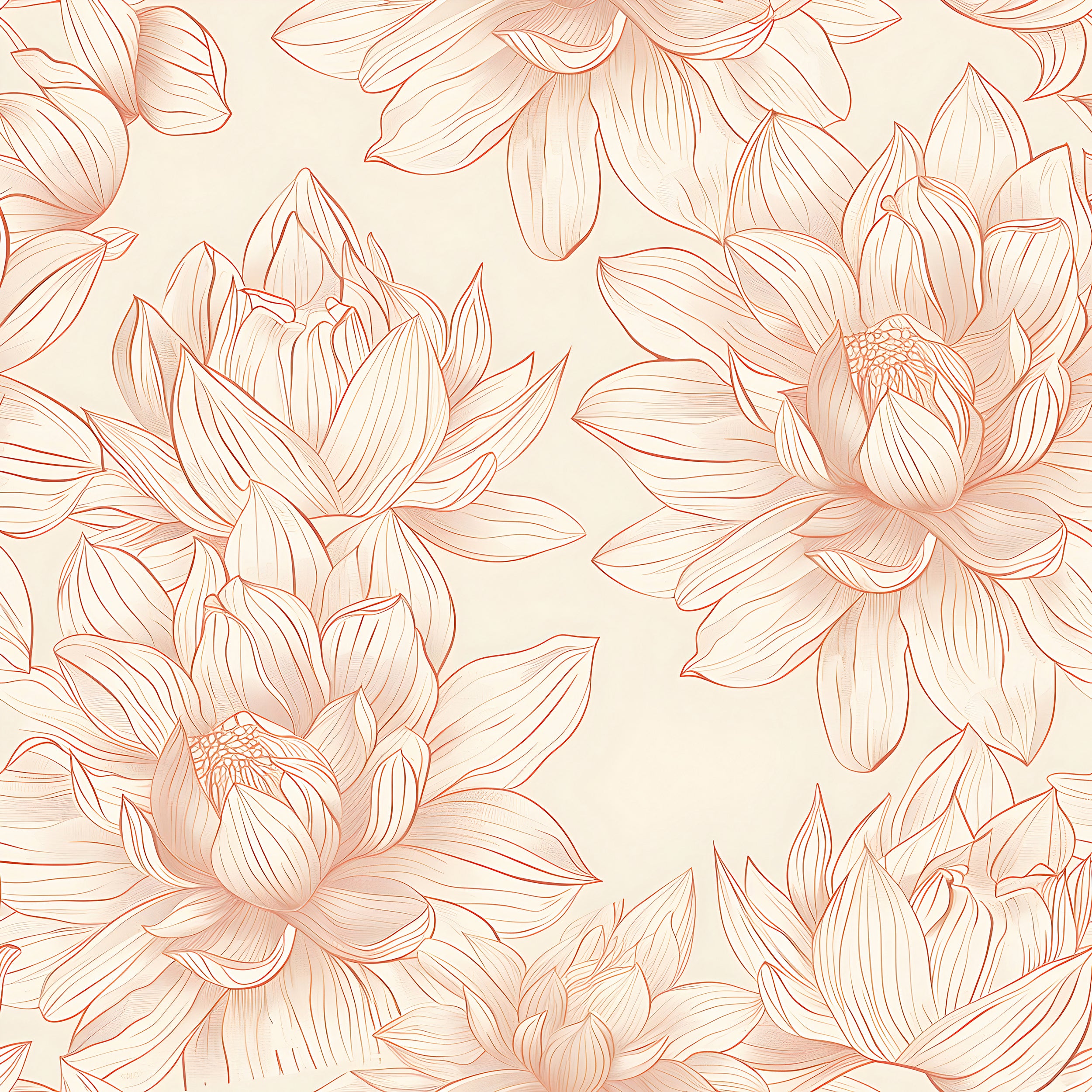 Lotus Flowers Wallpaper, Peel and Stick Pastel Colors Floral Wallpaper, Dusty Rose and Beige Botanical Wall Decor, Removable Flower Pattern Decal
