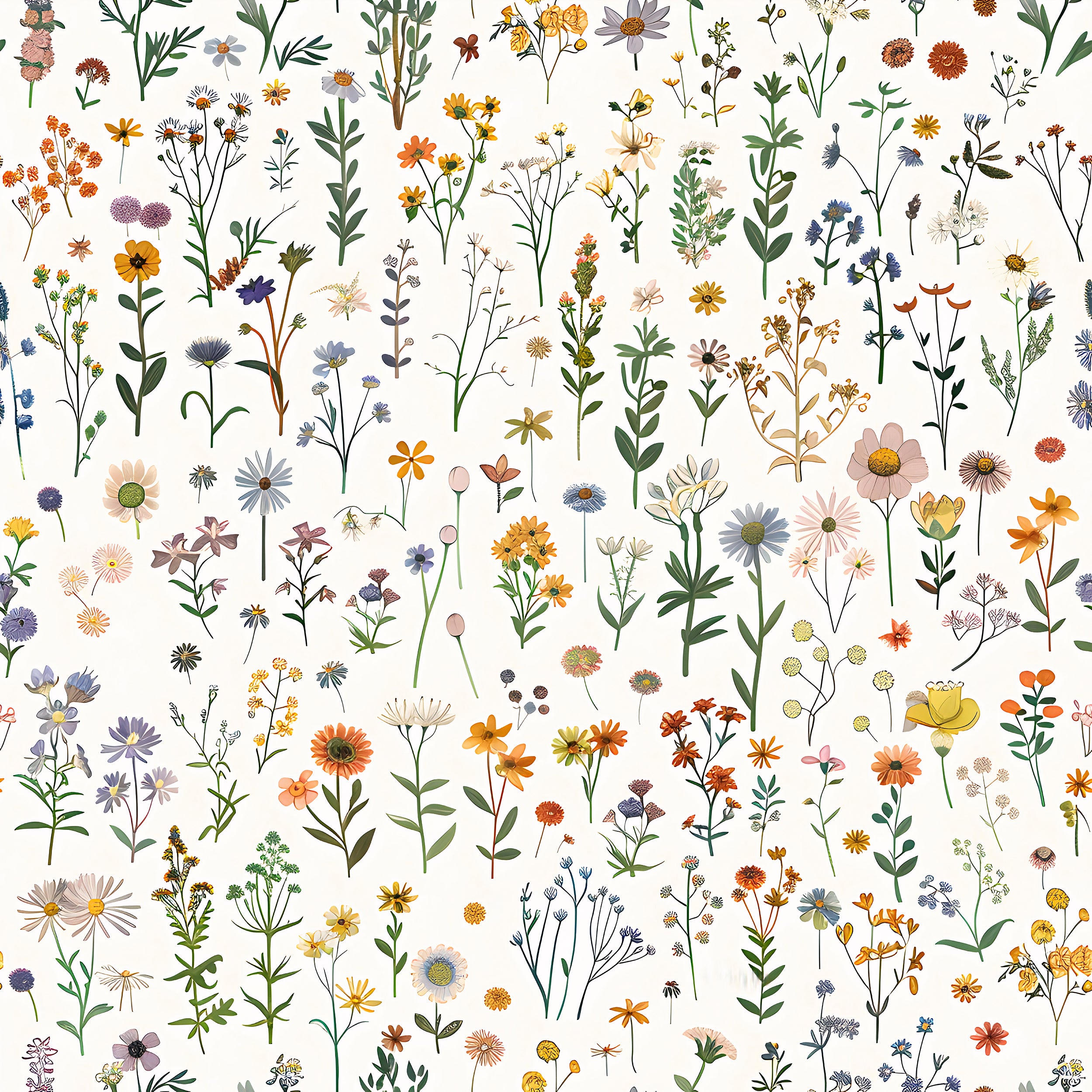 Colorful Meadow Flowers Wallpaper, Self-adhesive Light Floral Wall Decor, Removable Small Flower Pattern Wallpaper, Minimalistic Botanical Decal