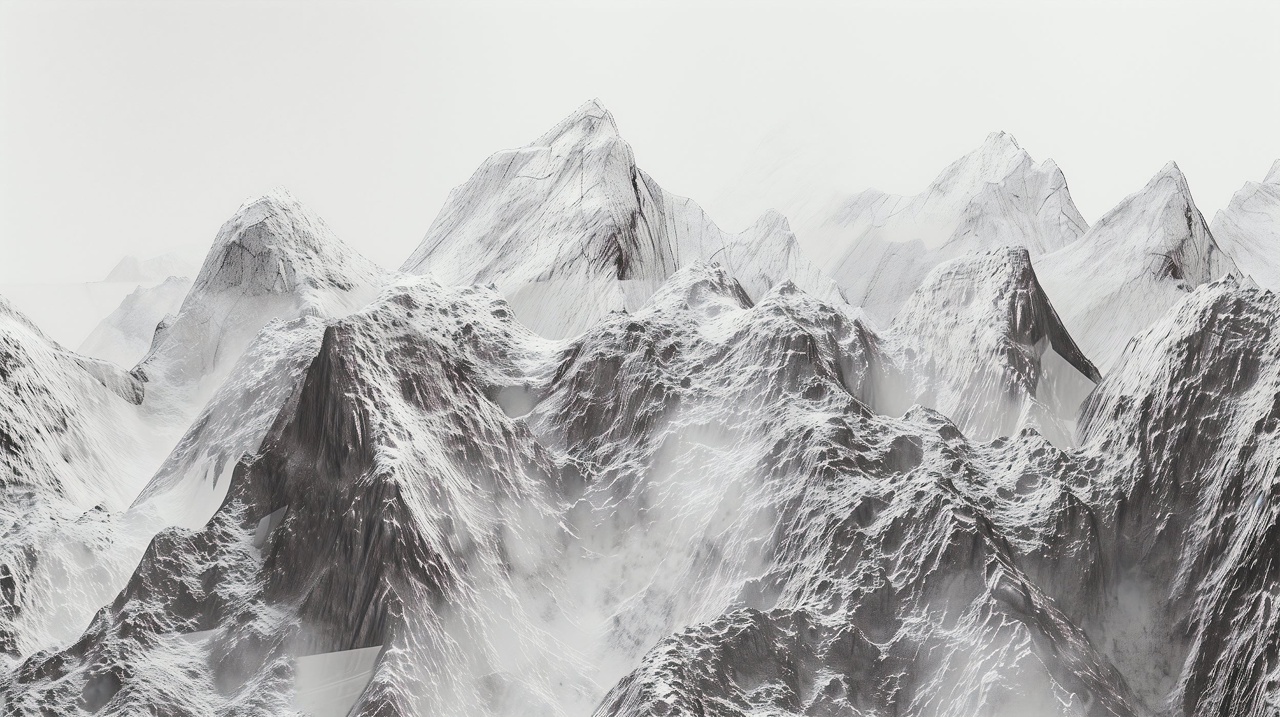 Grey and White Mountain Wallpaper, Peel and Stick Snowy Mountains Mural, Removable Abstract Foggy Nature Wall Decor