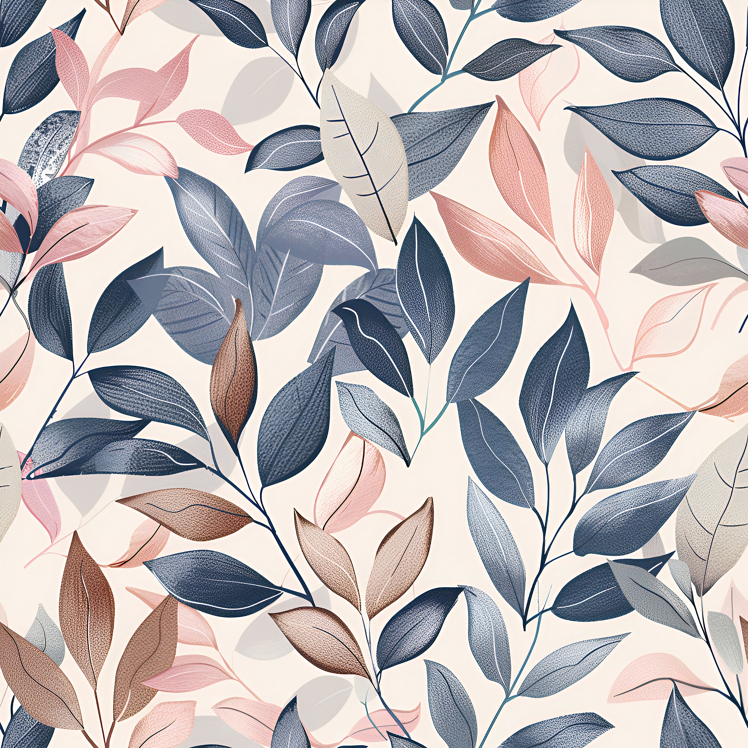 Blue and Pink Leaves Wallpaper, Peel and Stick Pastel Colors Botanical Wallpaper, Soft Leaf Wall Decorv