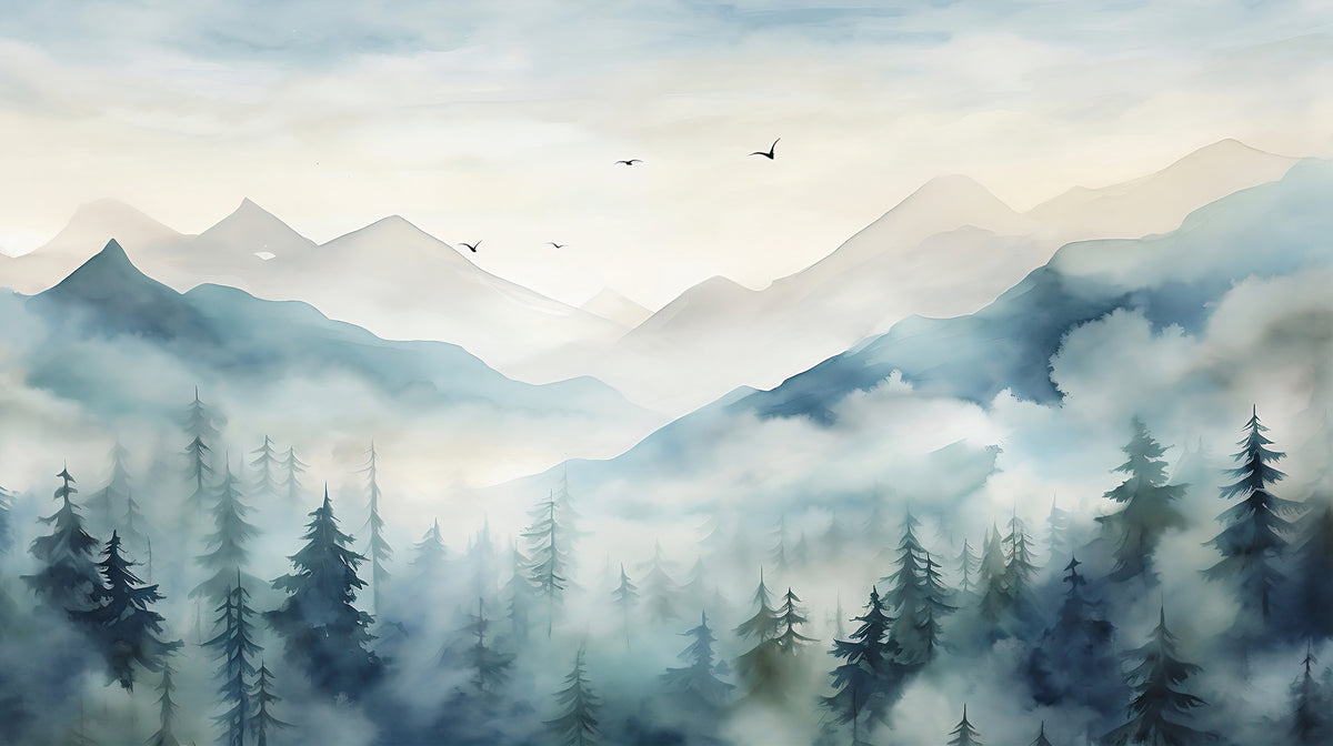 Watercolor Nature Peel and Stick Mural | Dream Mountains Wallpaper