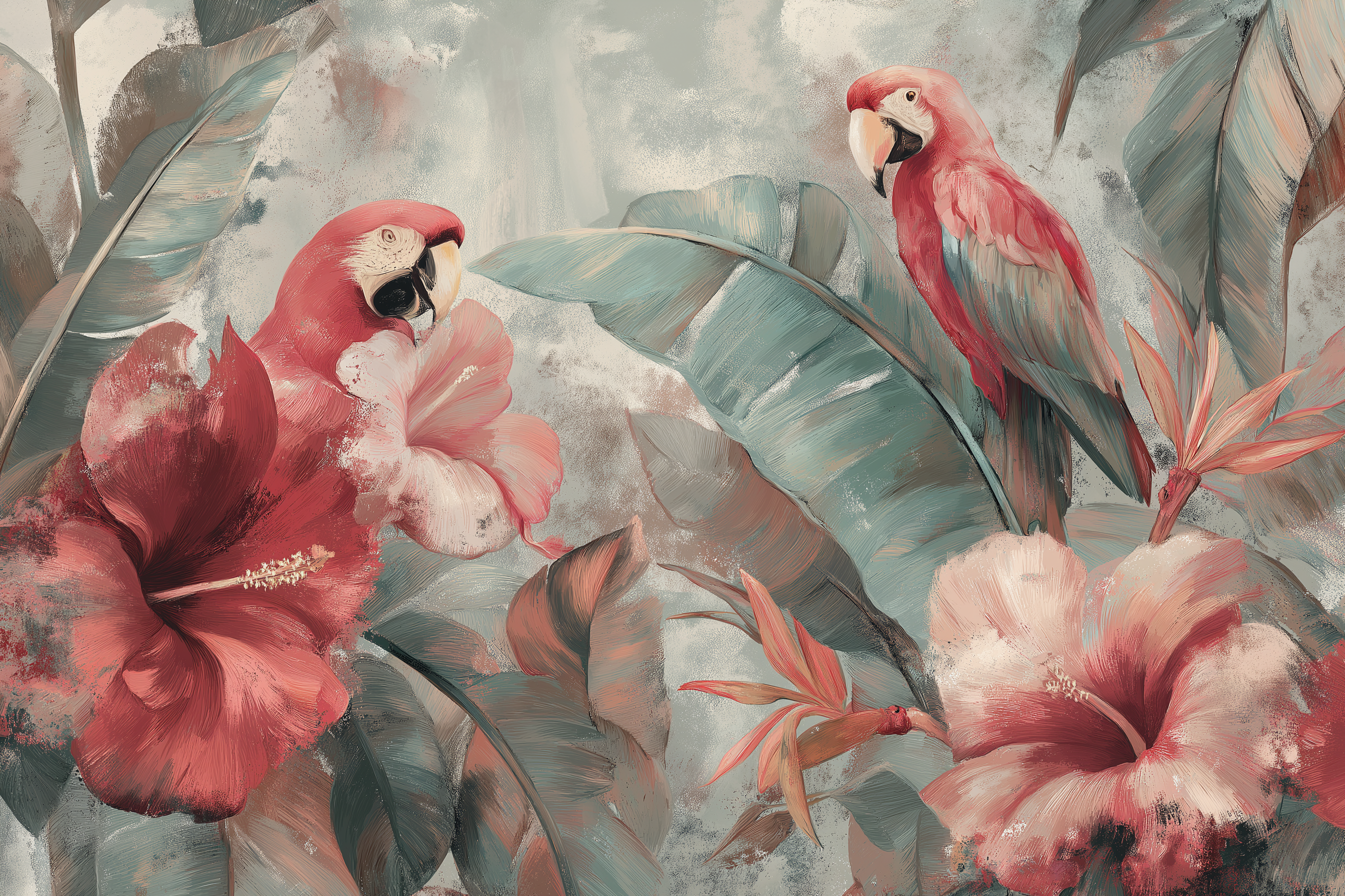 Coral and teal parrot wall art for tropical home décor