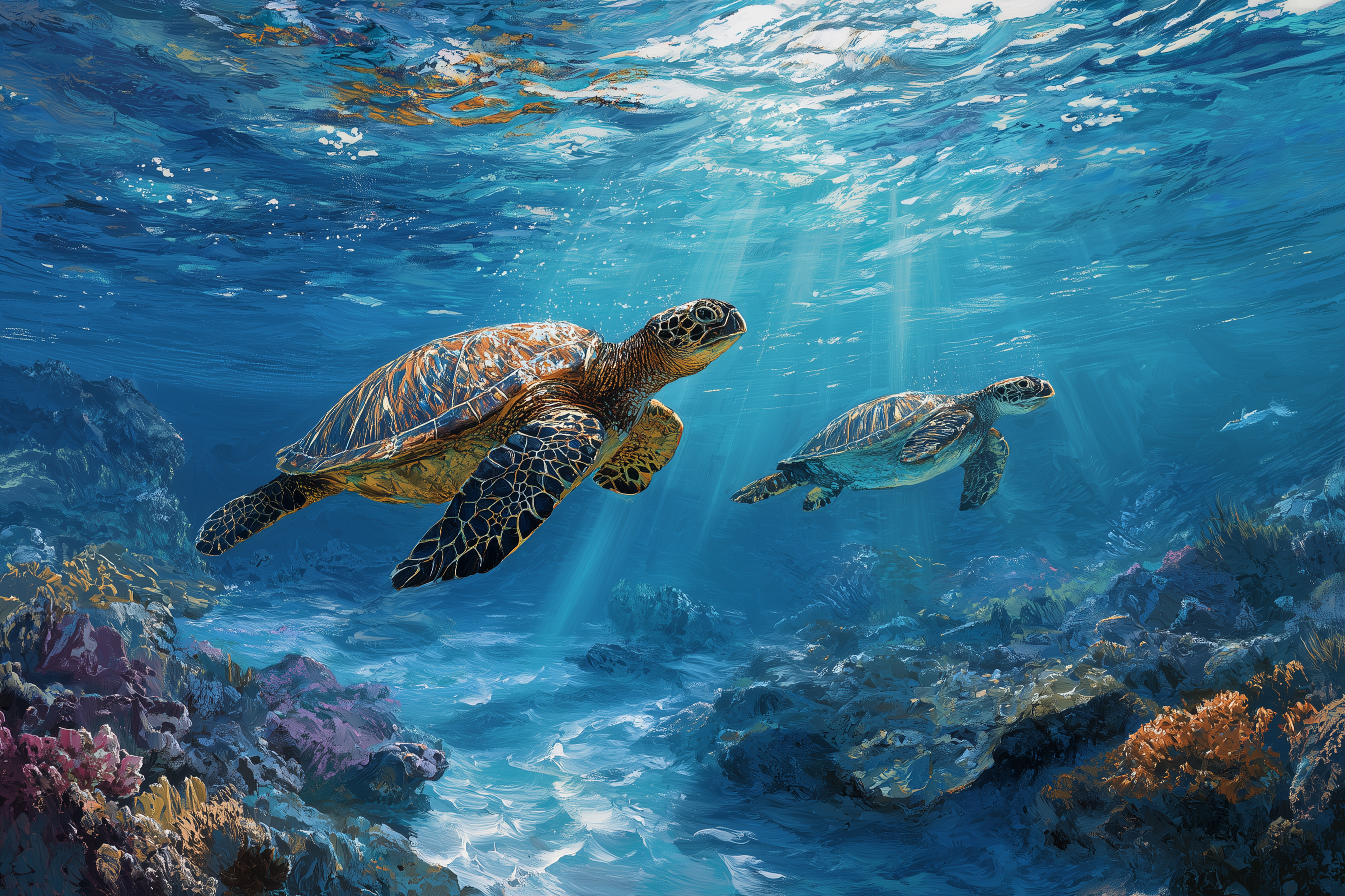 marine life wall mural with coral reef