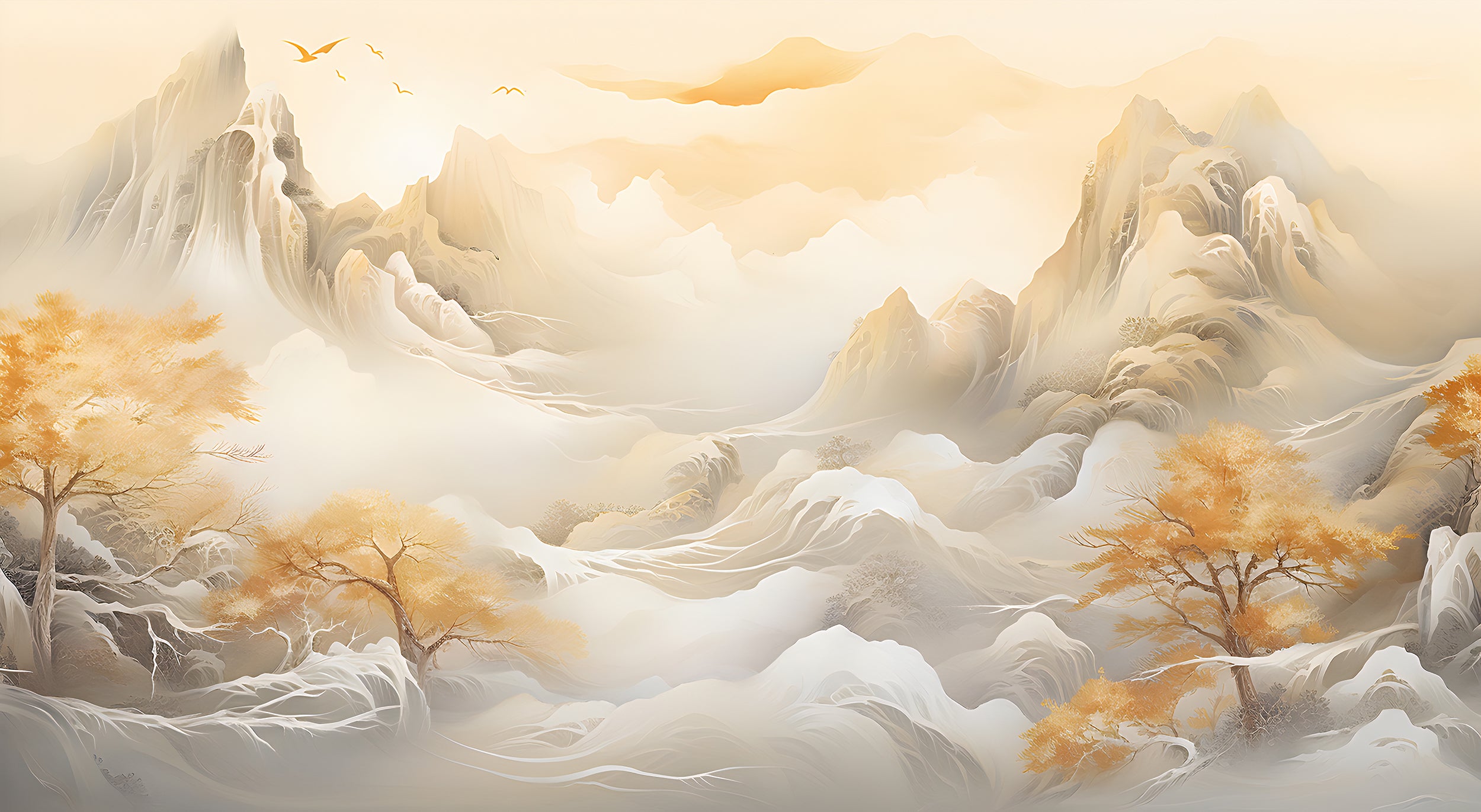 Abstract Foggy Mountains Wall Art
