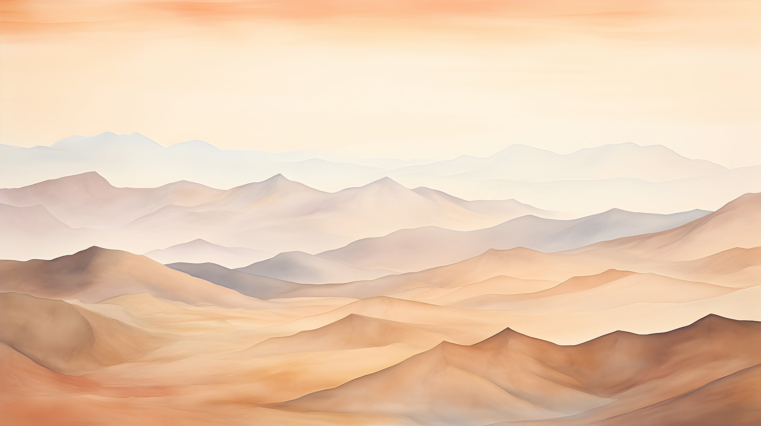 Beige Watercolor Mountains Mural Detail in Room Setting