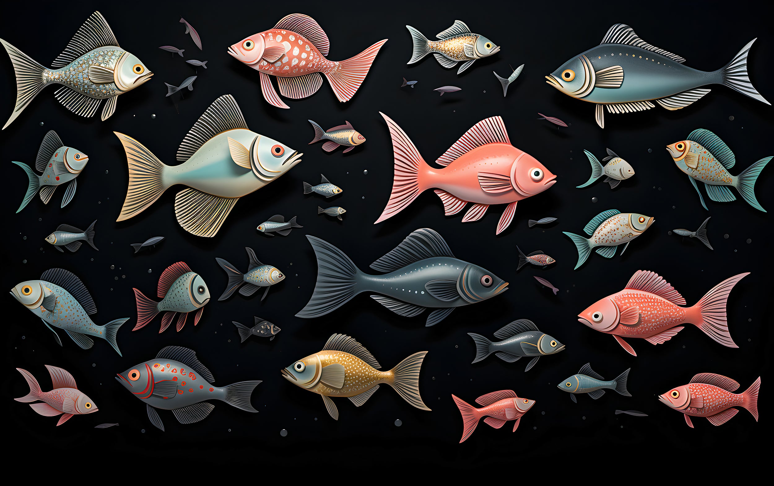 Dark Background Fish Mural