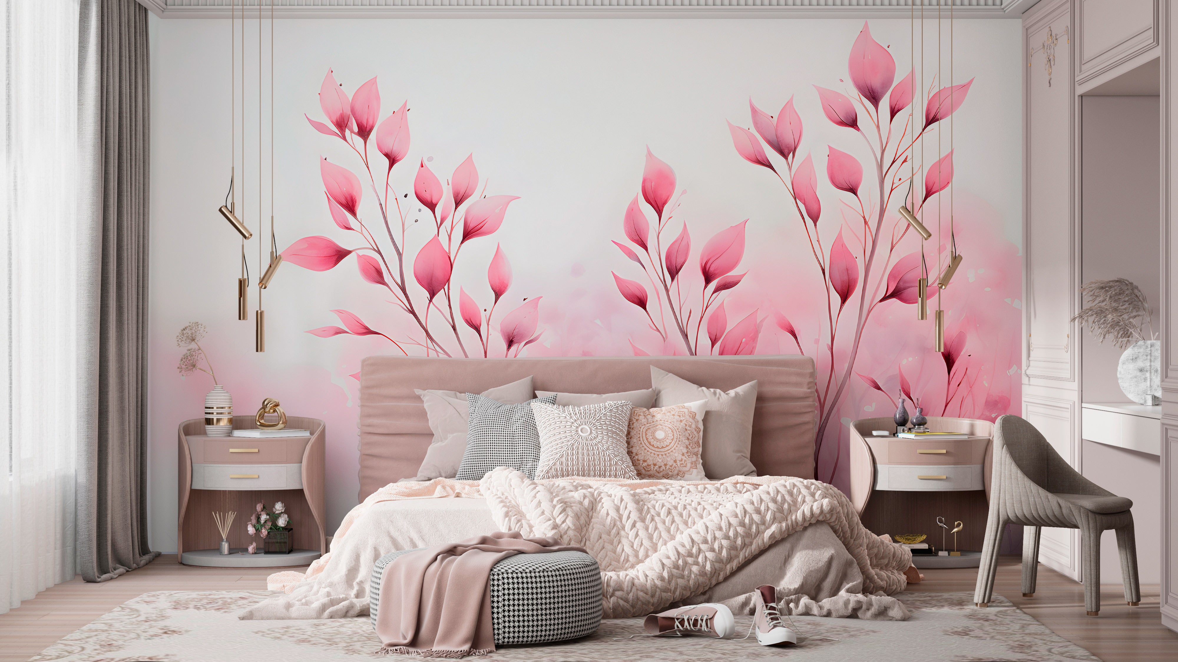 Nature-Inspired Watercolor Pink Tree Paint