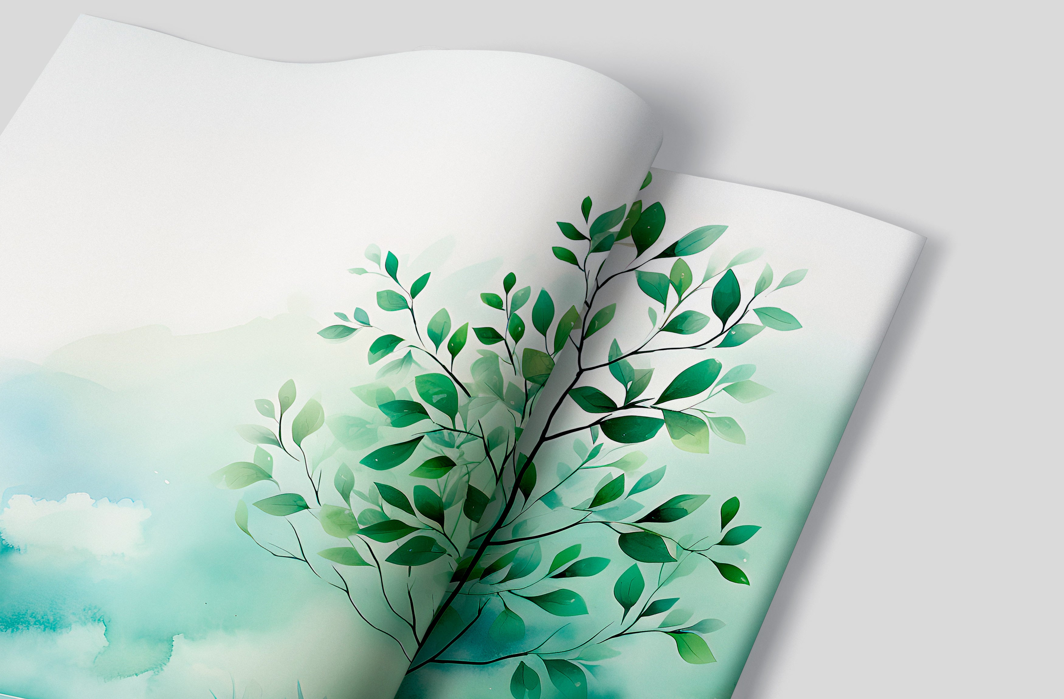Leaves Branch Wall Art: Tranquil Watercolor Design