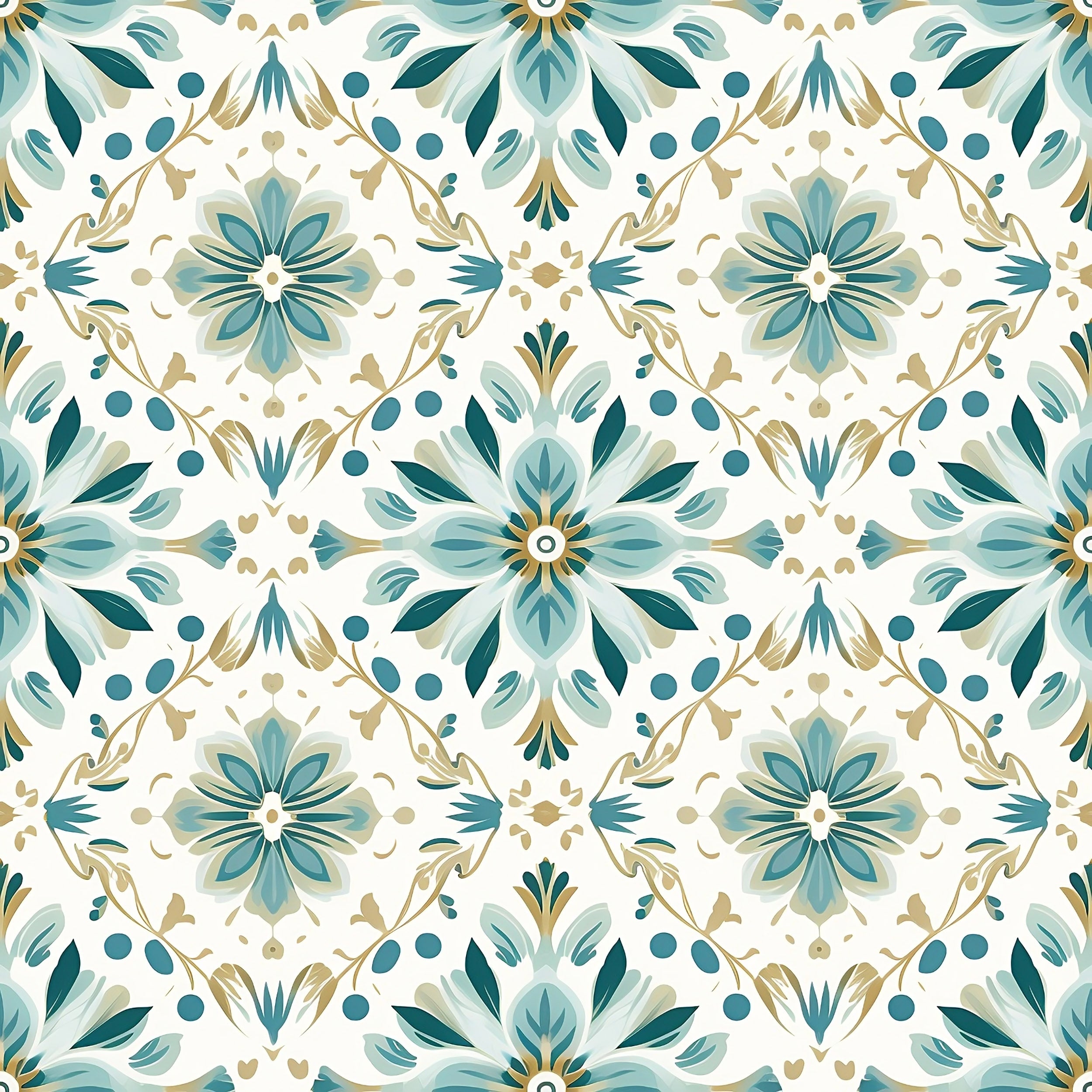 Floral Art Deco Mint Wallpaper Close-Up