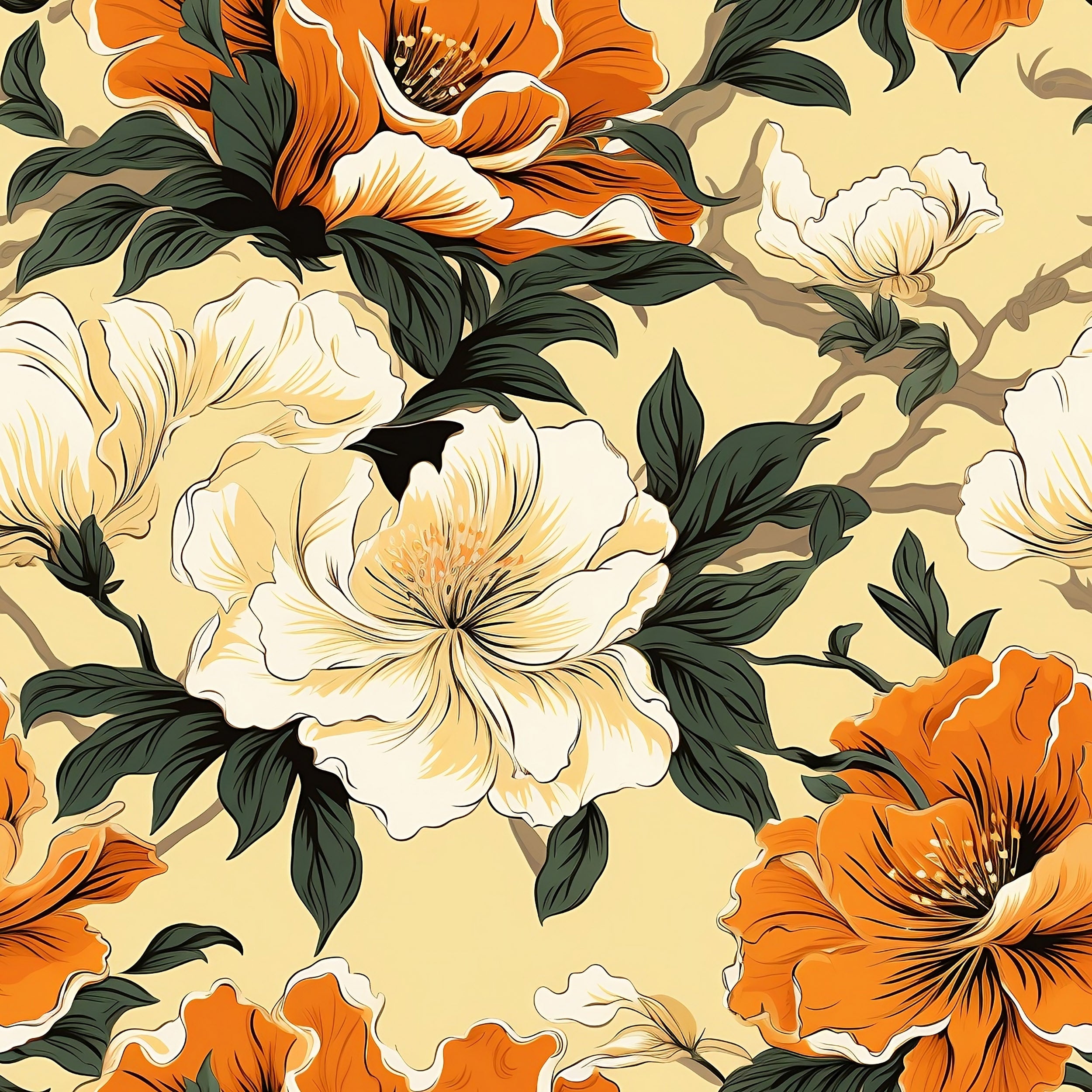 Flowers on Beige Background Close-Up