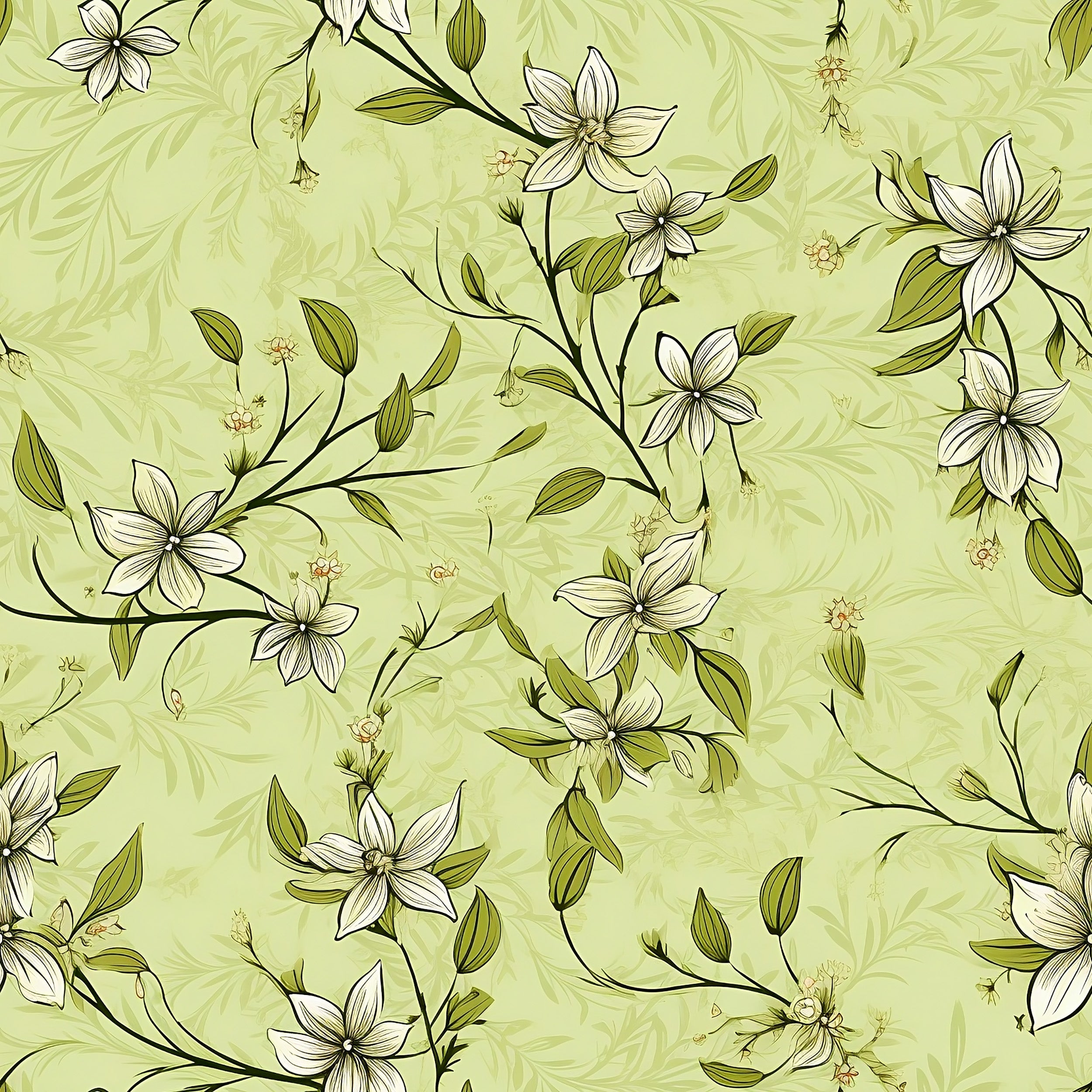 Light Green Botanical Wallpaper for Interior