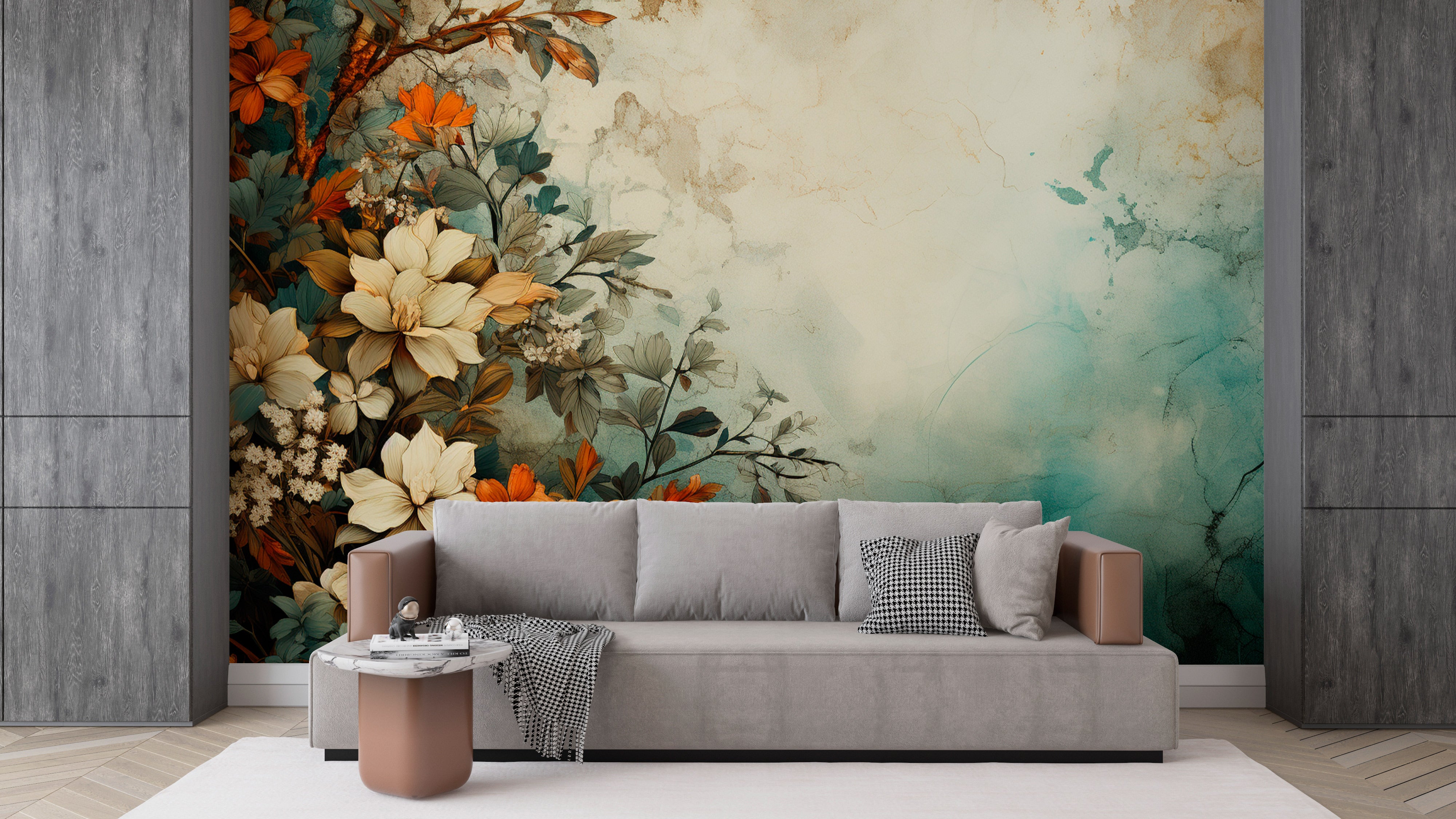 Retro Botanical Wallpaper - Boho Flower Wall Design