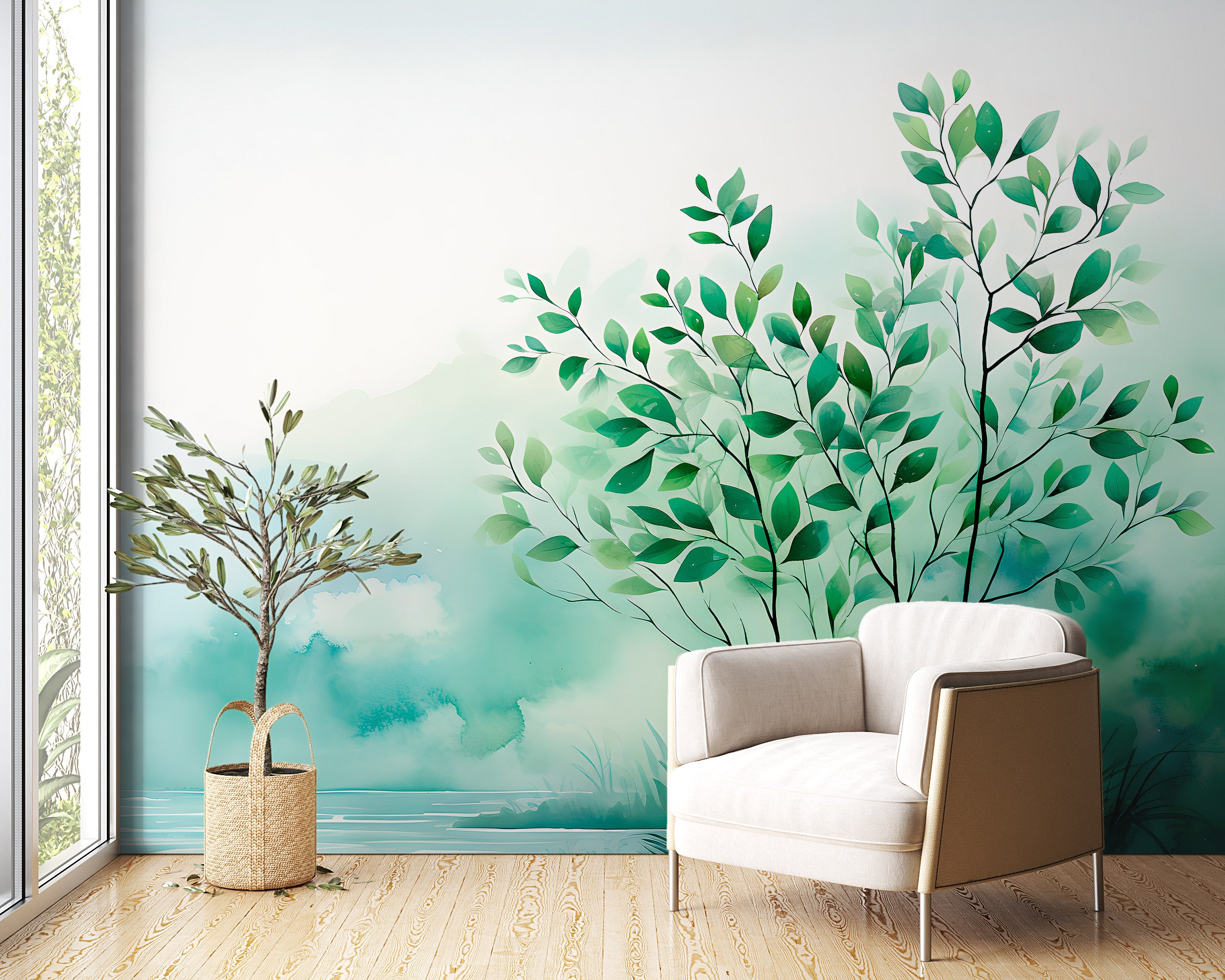 Harmonious Branch Wallpaper: Watercolor Tree Art