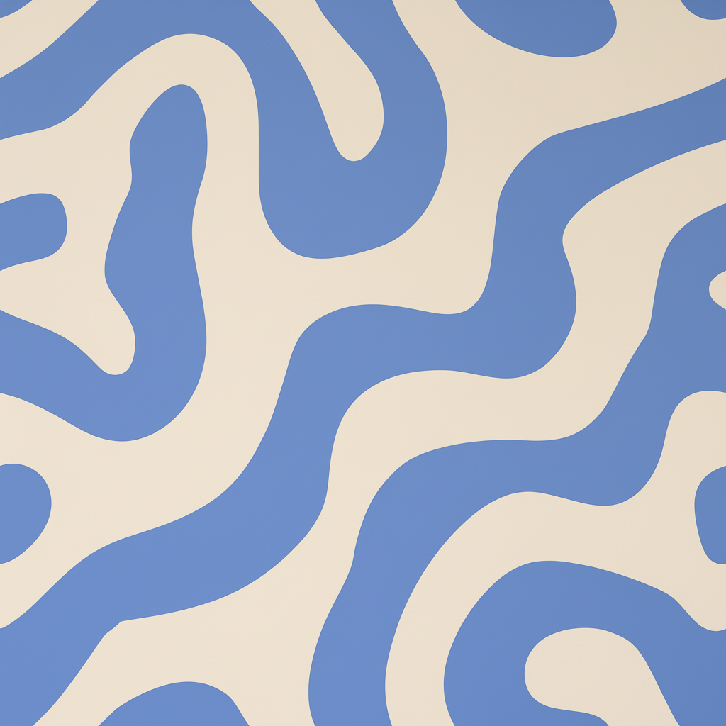 Pastel space adventure wallpaper with wavy cream and blue shapes featuring planets rockets and stars in a whimsical hand-draw