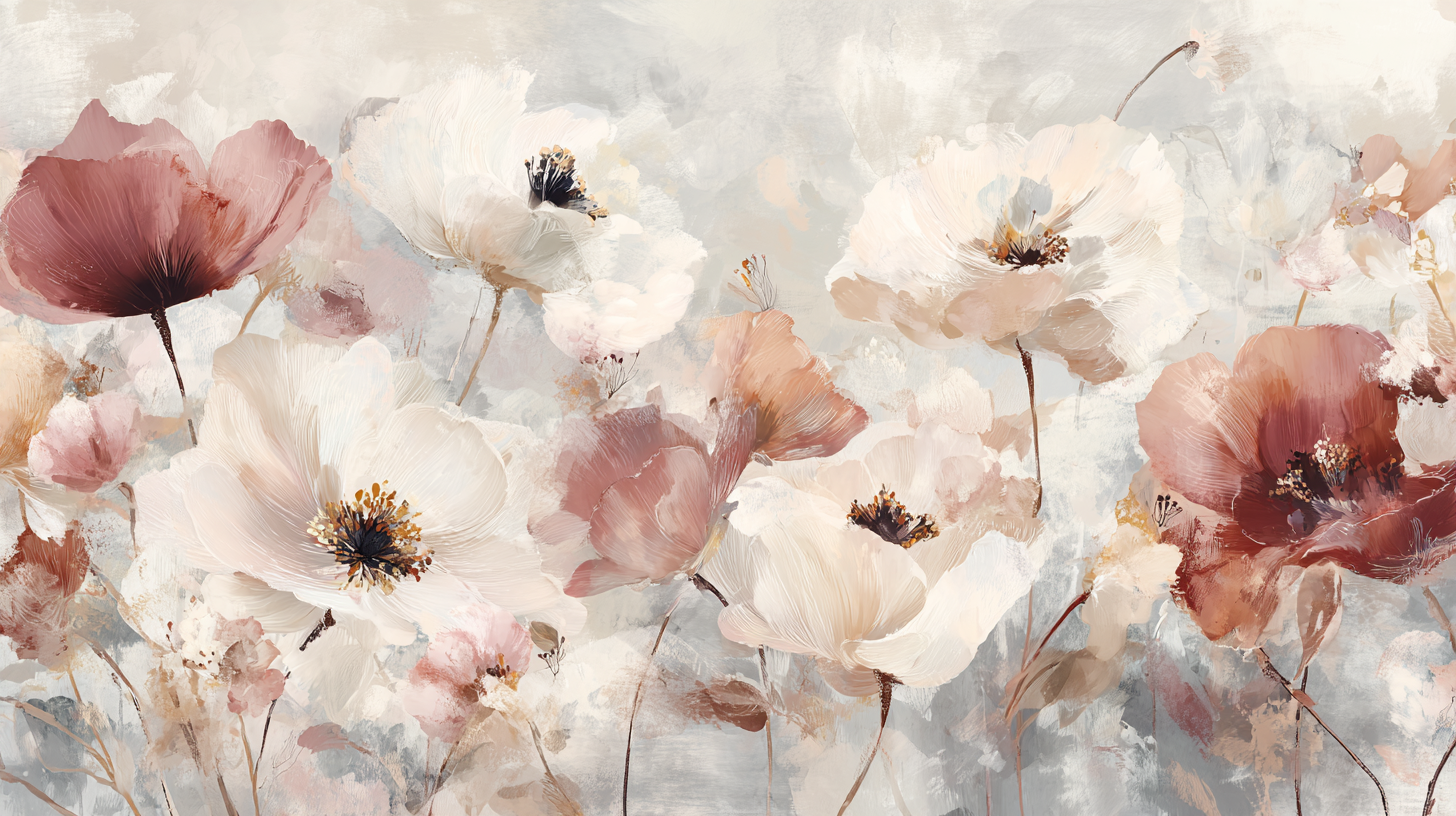 Romantic Floral Wall Mural – Blush and Cream Watercolor Flowers Wallpaper