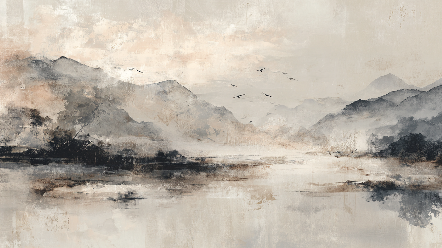 Japandi Zen Minimalist Wallpaper Mountain Art in Earth Tones