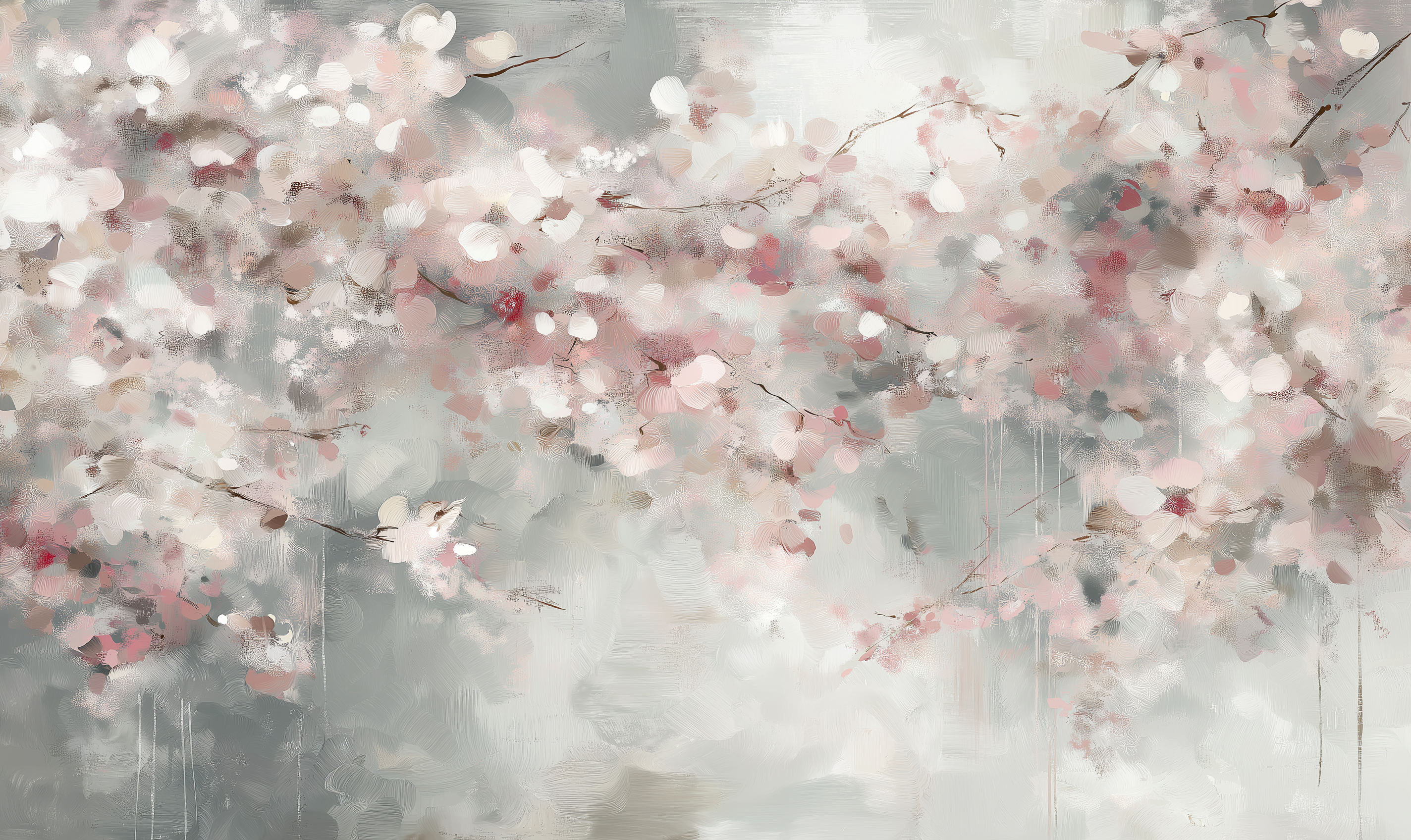 Japanese cherry blossom wallpaper mural with watercolor brushstrokes