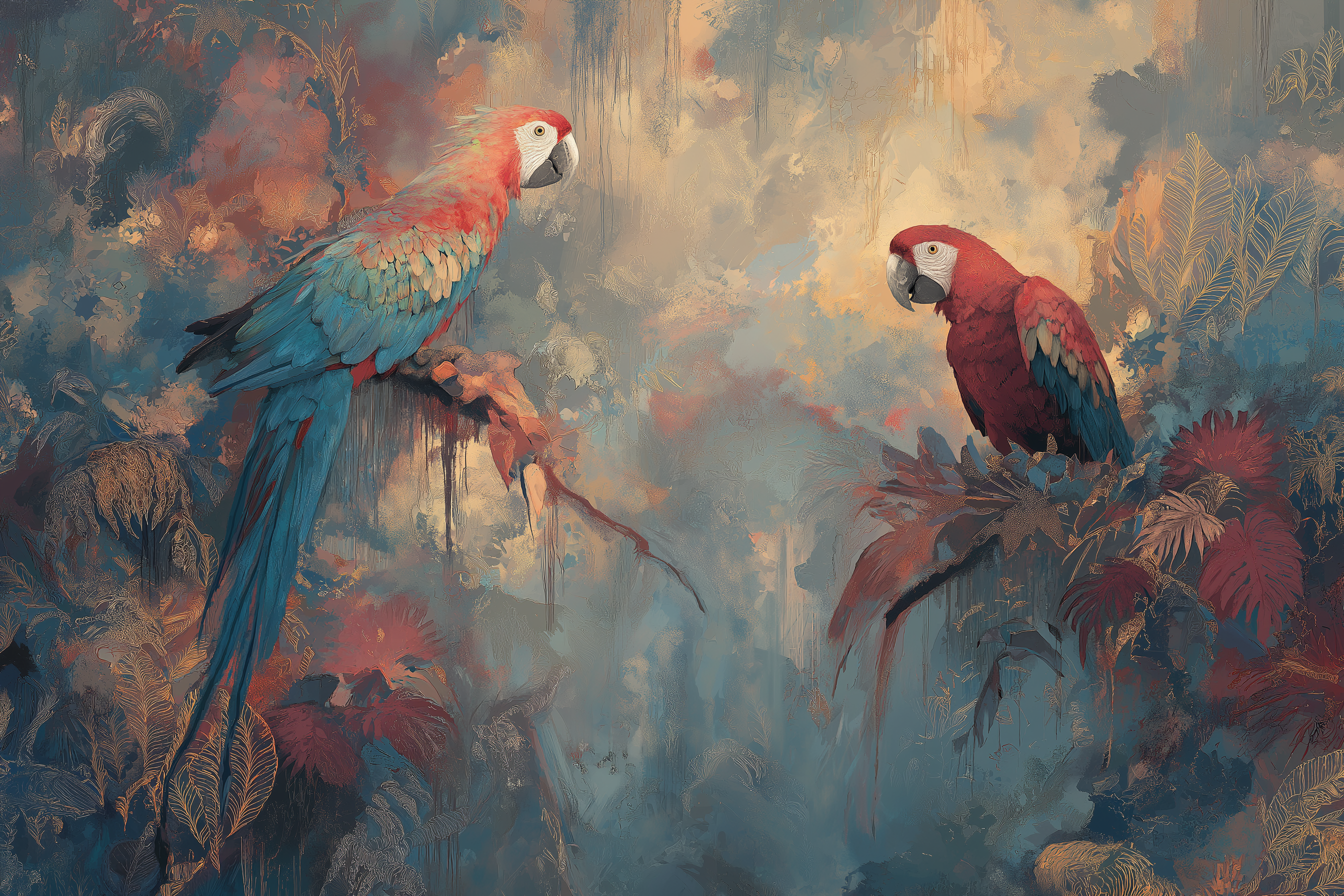 colorful parrot wall mural for living room decor