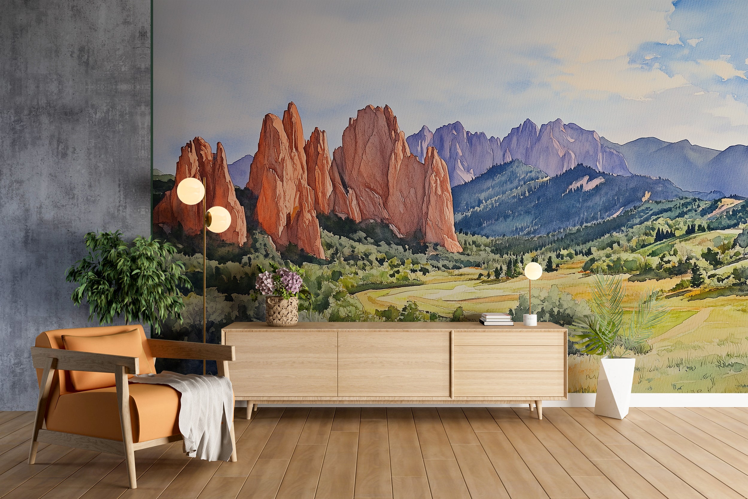 Garden of Gods Wall Mural, Peel and Stick Colorado Mountains Valley Wallpaper, Removable Scenic Wallpaper