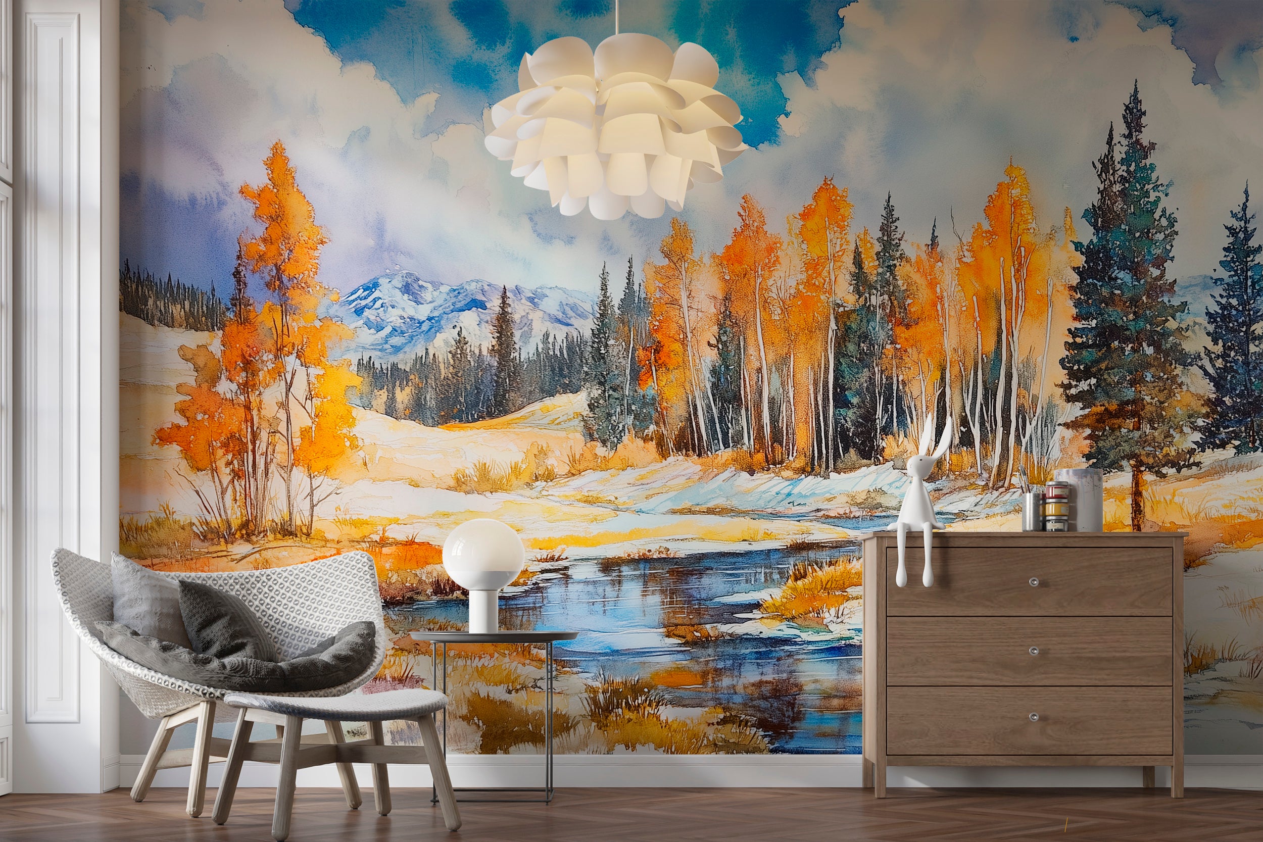 Wild Colorado Nature Wall Mural, Peel and Stick River and Pine Forest Wallpaper, Demi-Season Landscape Art