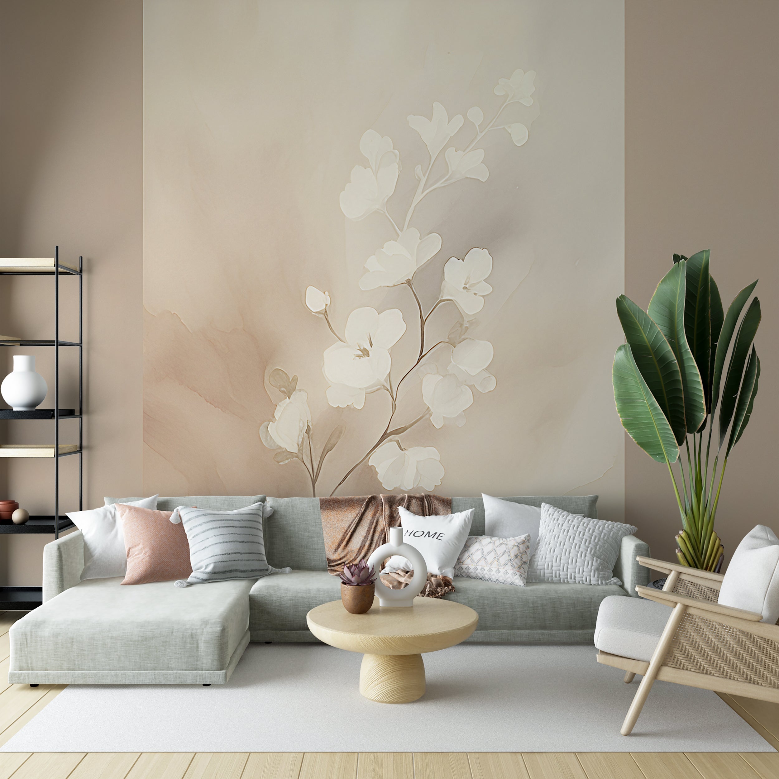 Abstract White Flower Mural