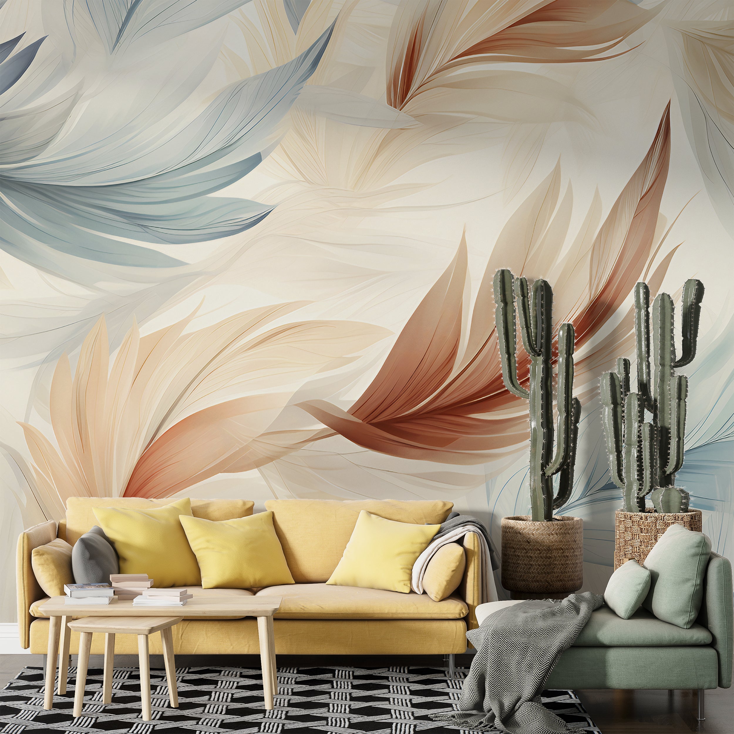 Vibrant Feathered Motifs Mural