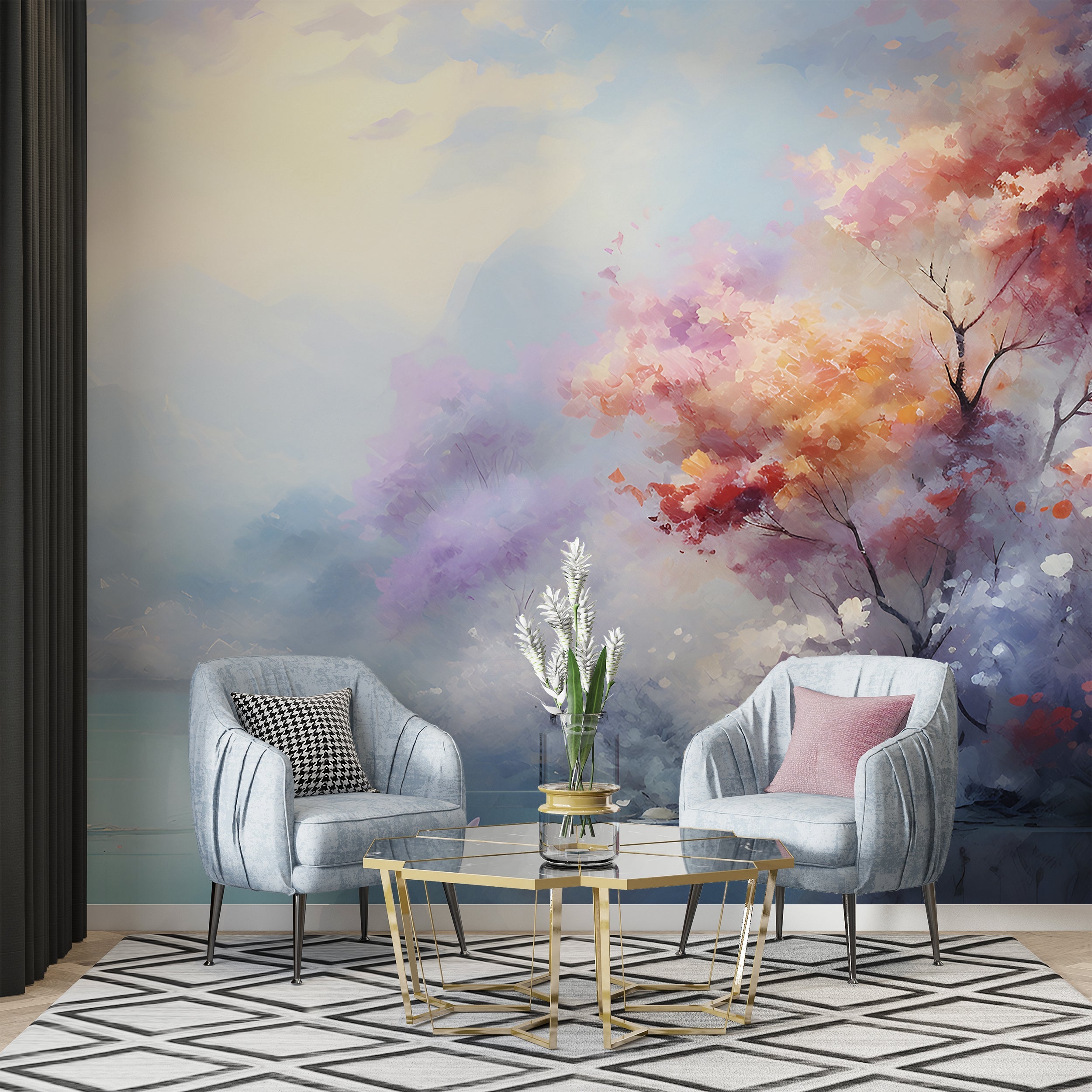 Soothing Ambiance with Painted Trees