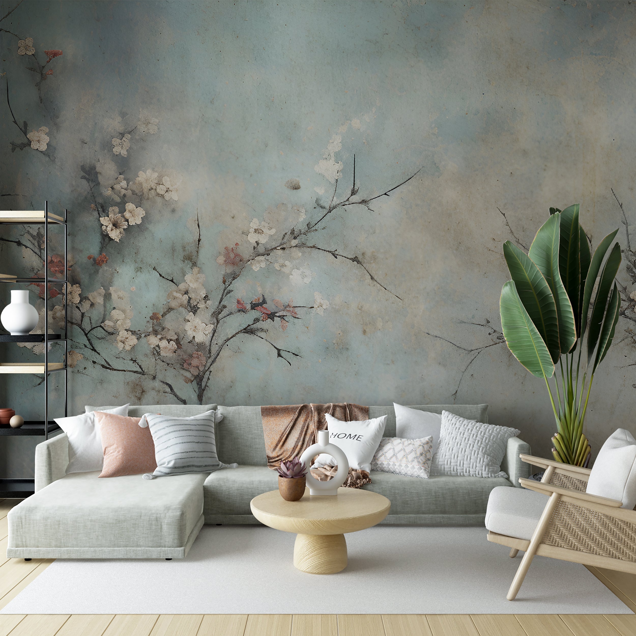 Elegant Gray Botanical Wallpaper