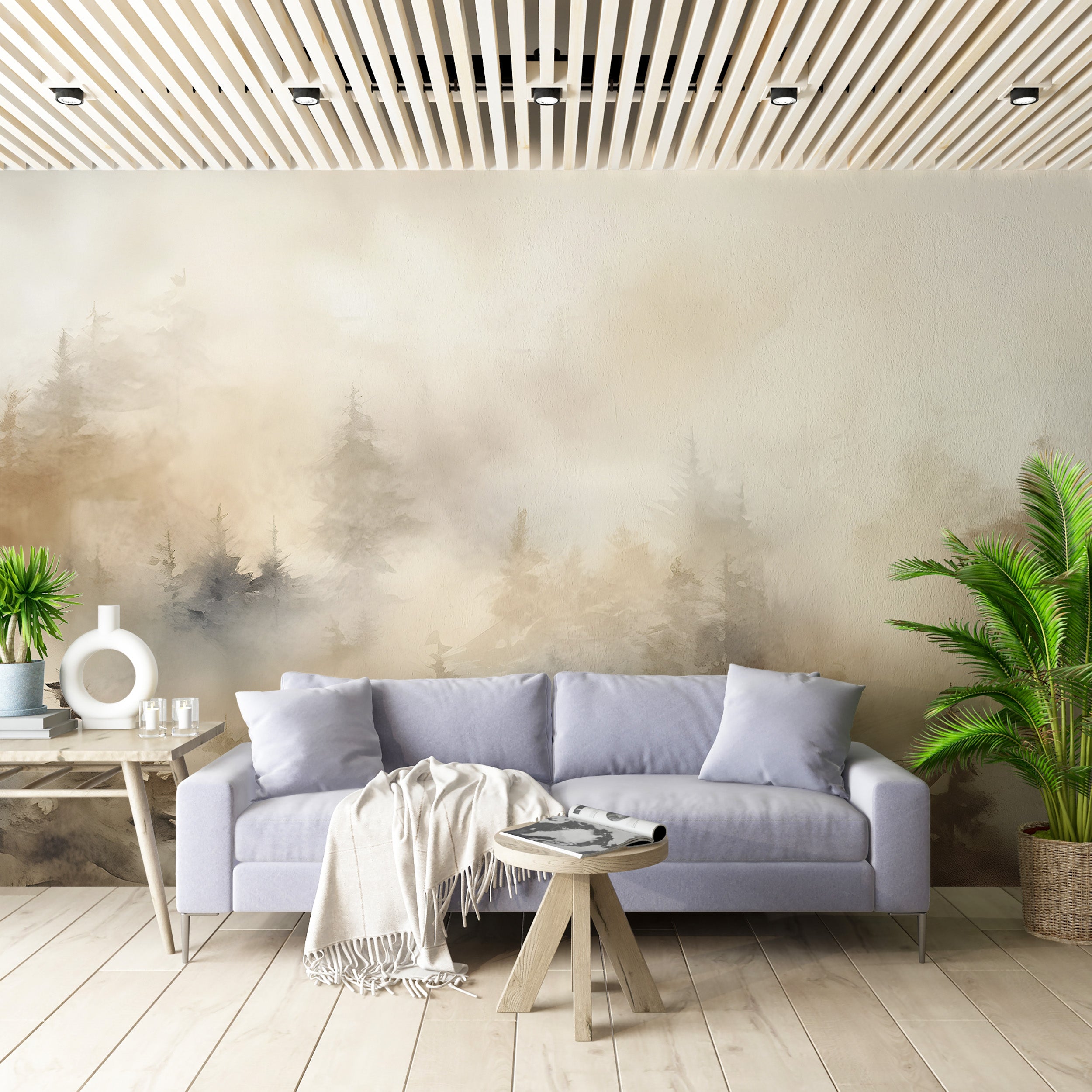 Transform Your Room with Abstract Sepia Forest Mural