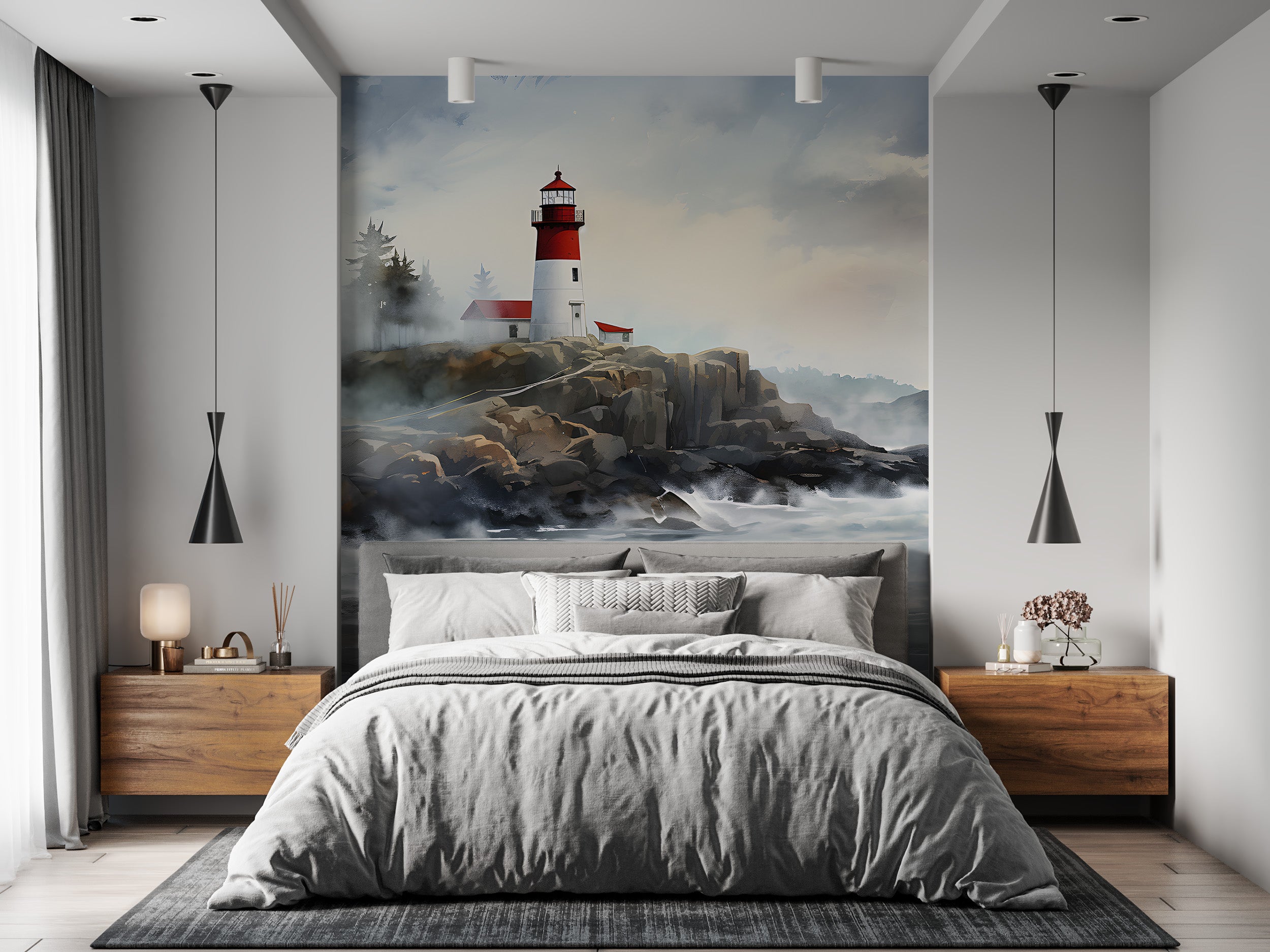 Stormy Coastal Scene Wall Art with Lighthouse