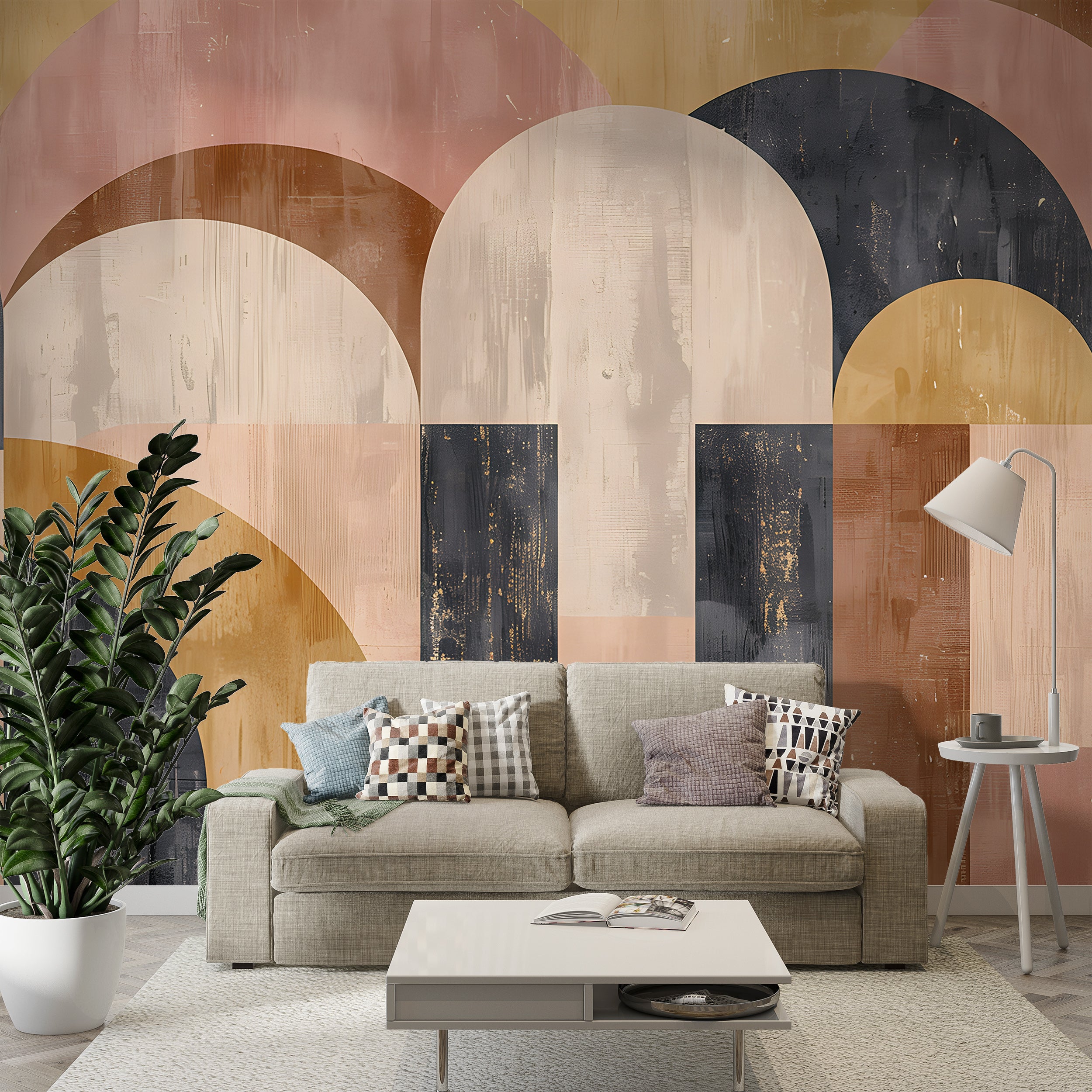 Geometric Wall Mural, Abstract Art Deco Wallpaper, Peel & Stick Modern Mural, Removable Pastel Colours Decal, Self-adhesive Shaped Wallpaper