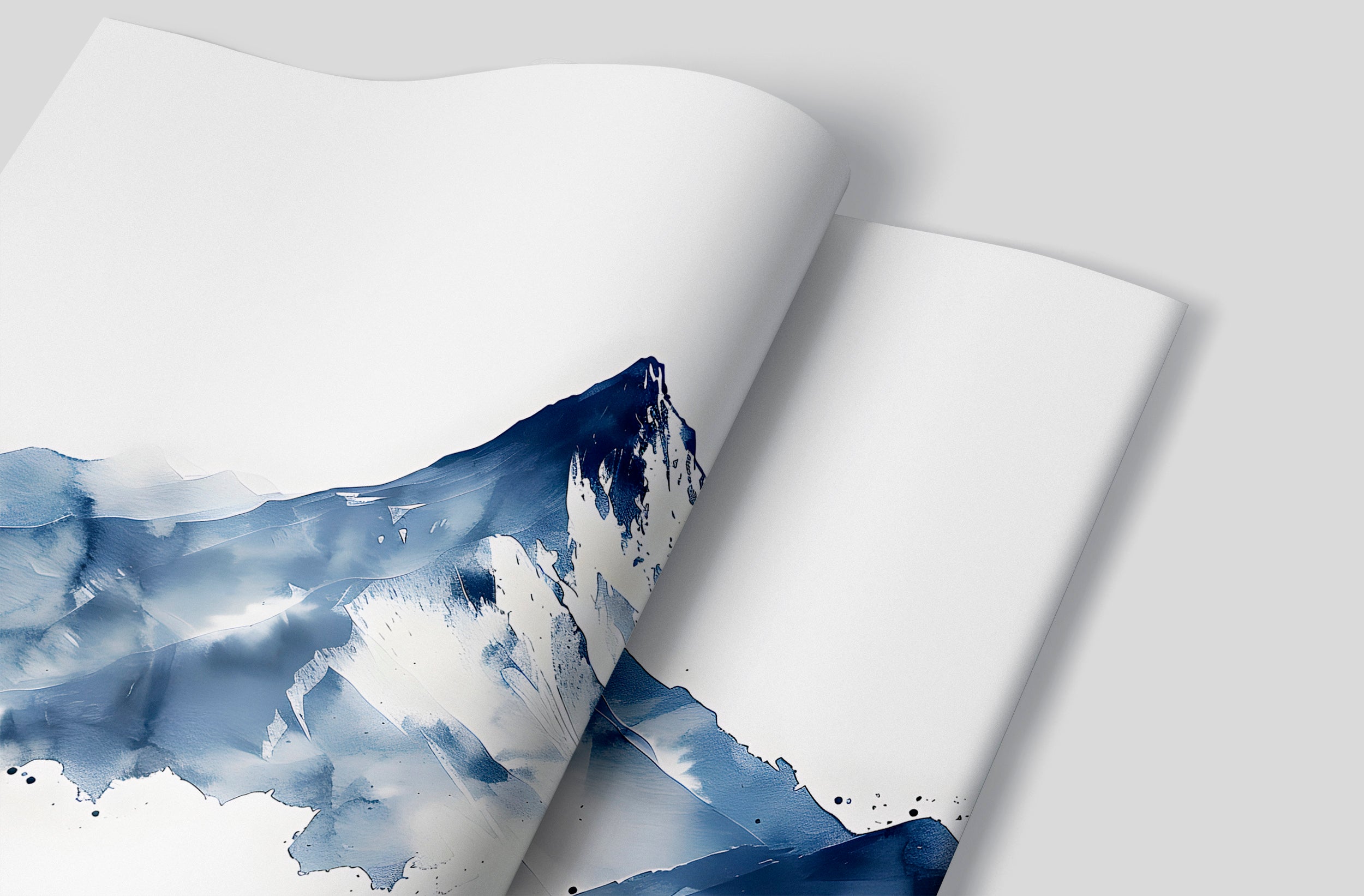 Minimalistic Blue Mountain Mural, Watercolor Snowy Mountains Wallpaper, Cartoon Style Peel and Stick Mountain, Removable Blue and White Landscape