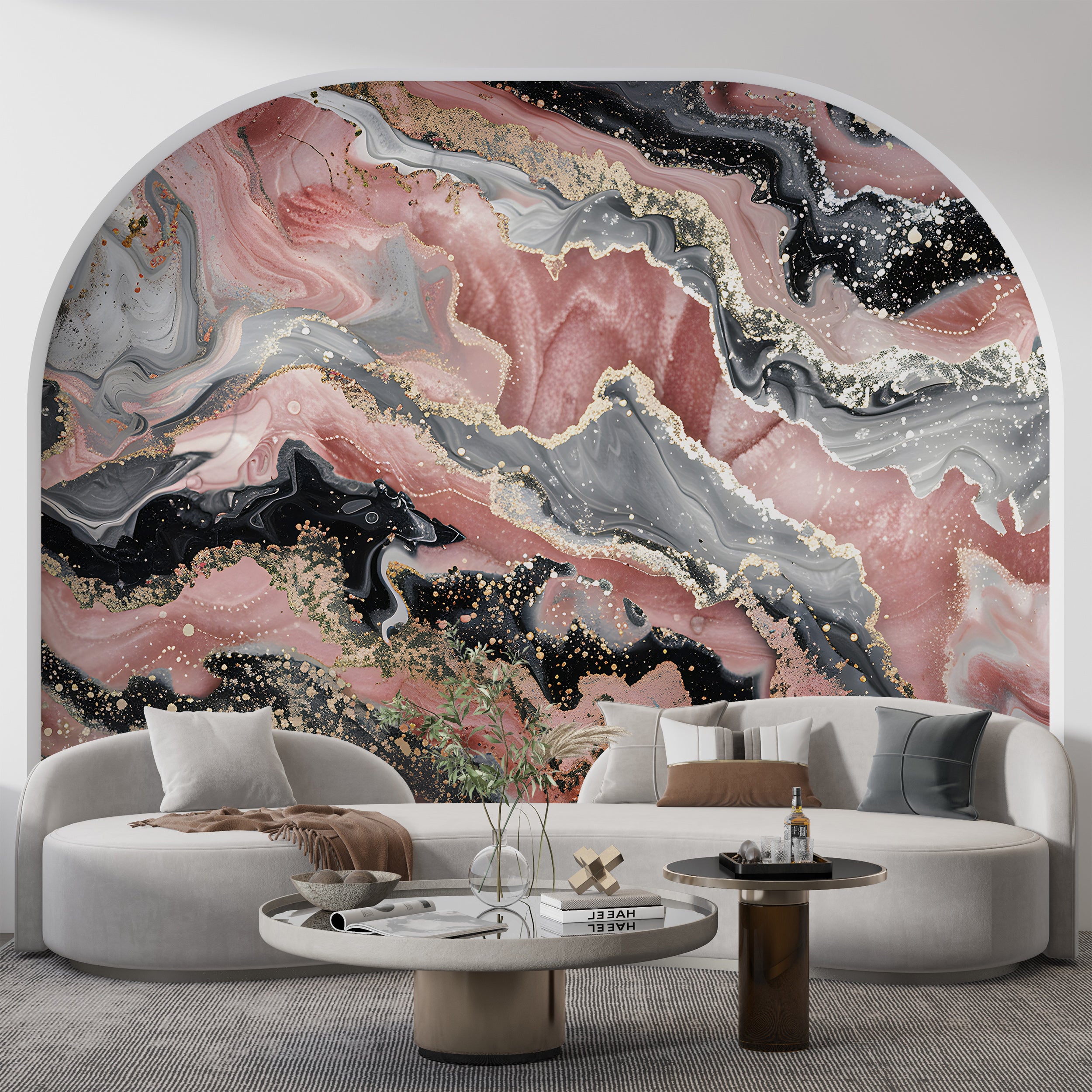 Pink Black Grey and Gold Alcohol Ink Mural, Peel and Stick Marble Texture Wallpaper, Removable Modern Wall Art, Abstract Unique Decor