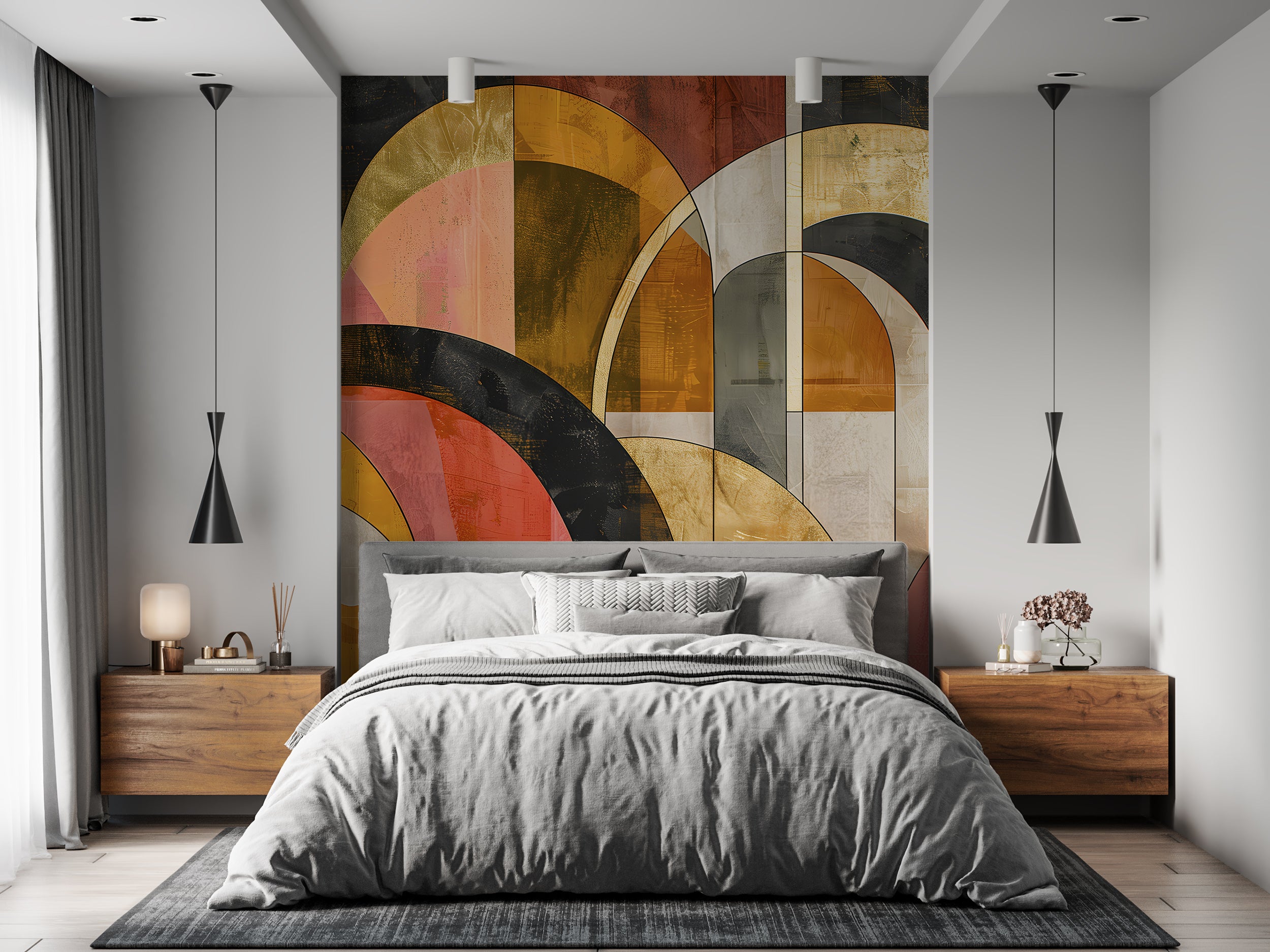 Abstract Geometric Wall Mural, Peel and Stick Colorful Shapes Wallpaper, Modern Arches Wall Art, Removable Custom Size Decor