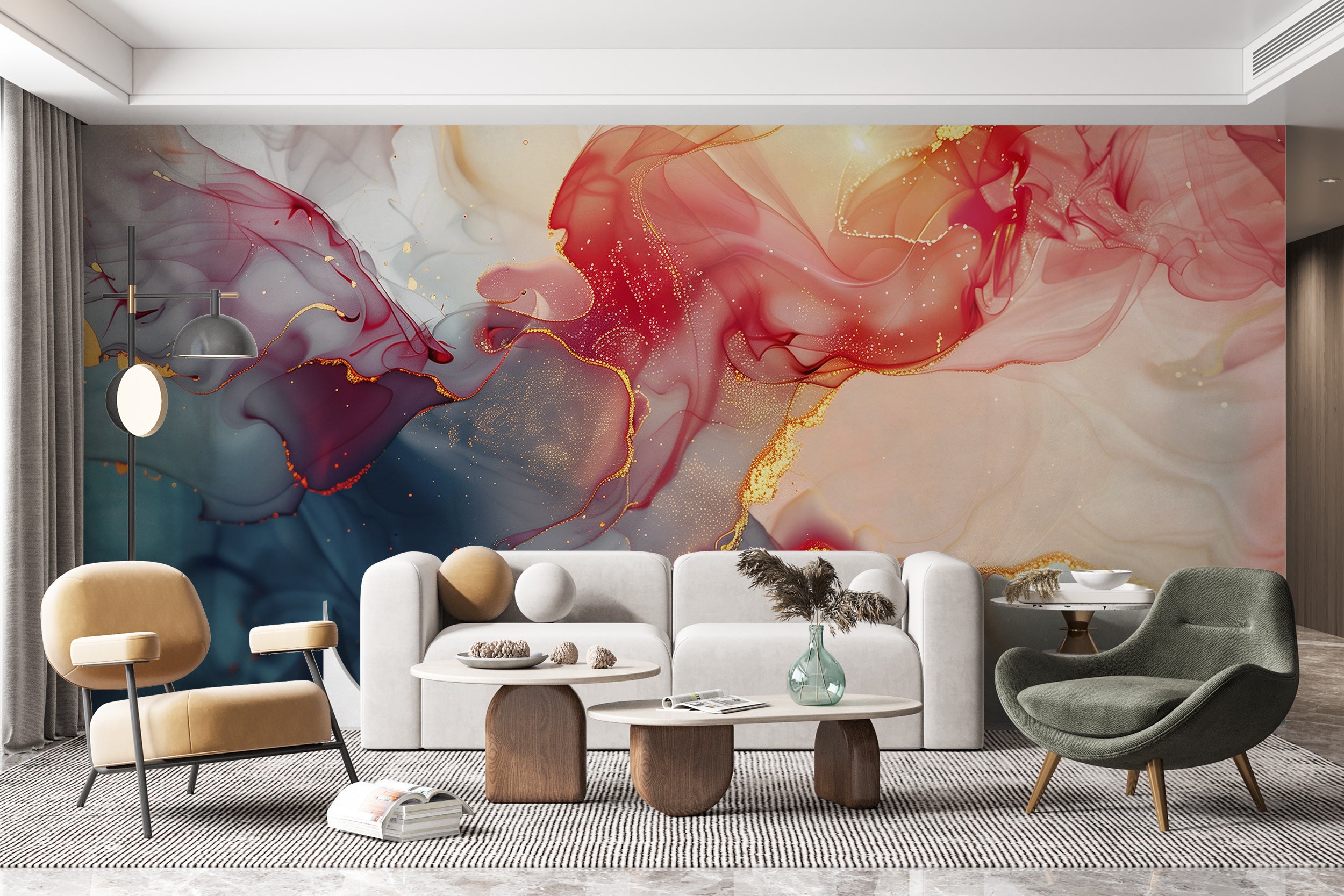 Colorful Alcohol Ink Wall Mural, Peel & Stick Abstract Wallpaper, Multi Color Liquid Surface Wallpaper, Removable Accent Red Blue Yellow Art