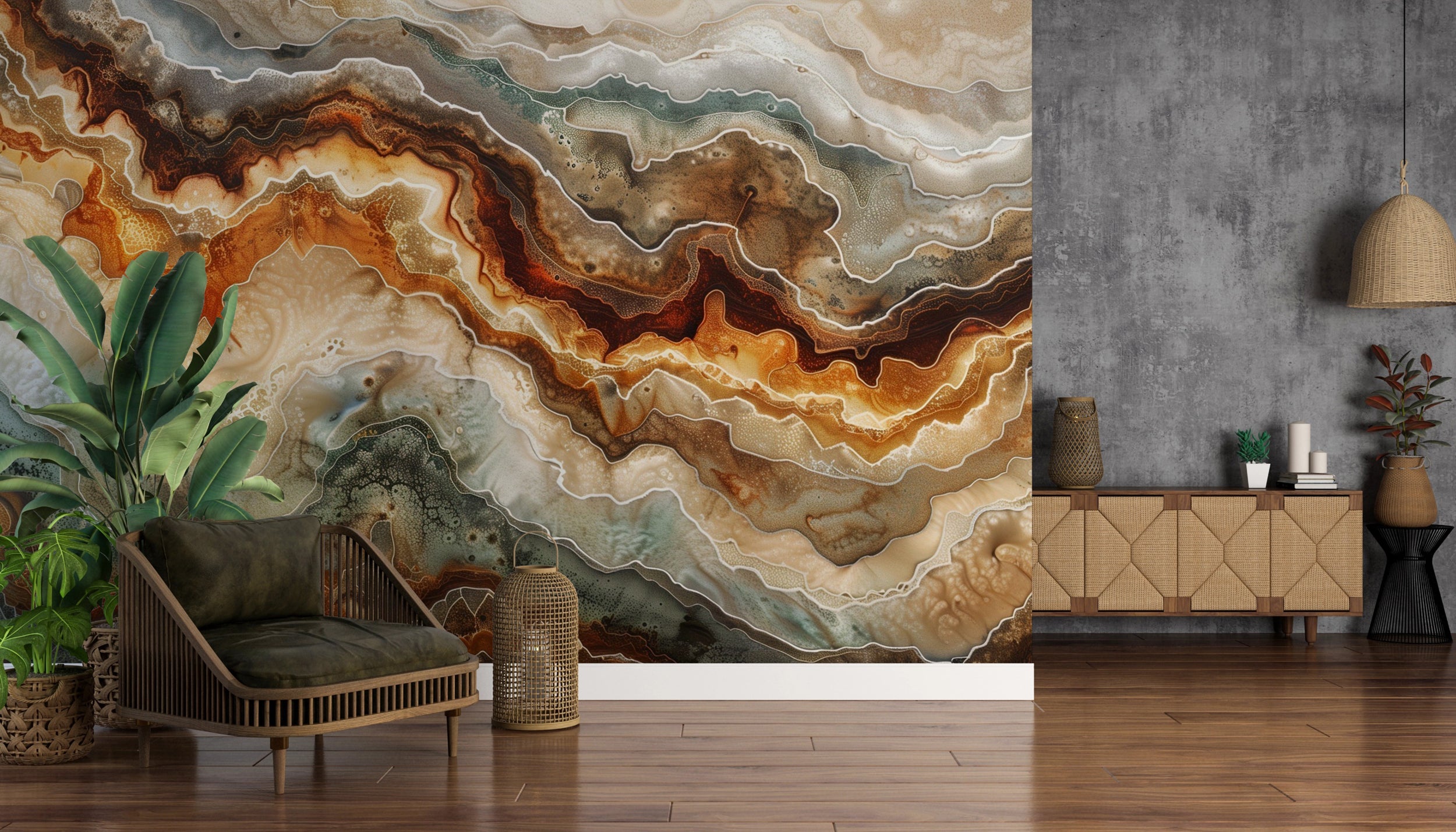 Earth Tones Marble Mural, Peel and Stick Natural Dark Marble Wallpaper, Removable Green Brown Stone Texture Surface Decor