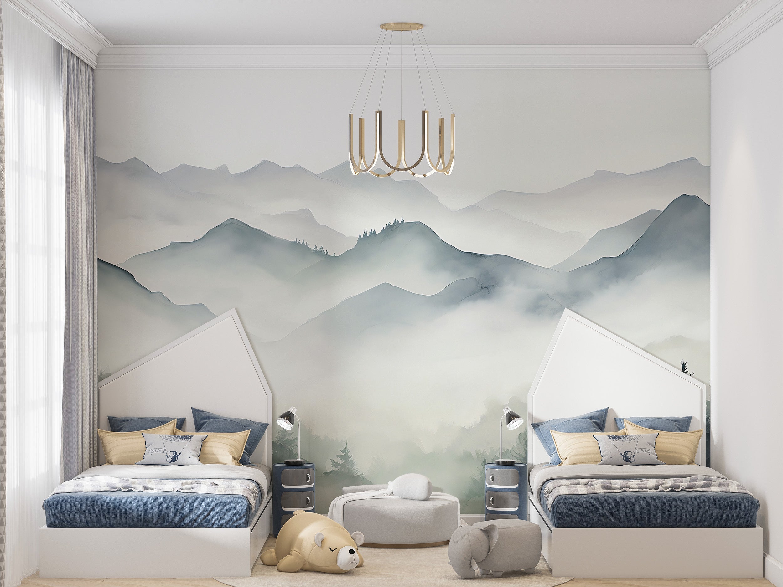 Misty Landscape Wallpaper Detail in Room Setting