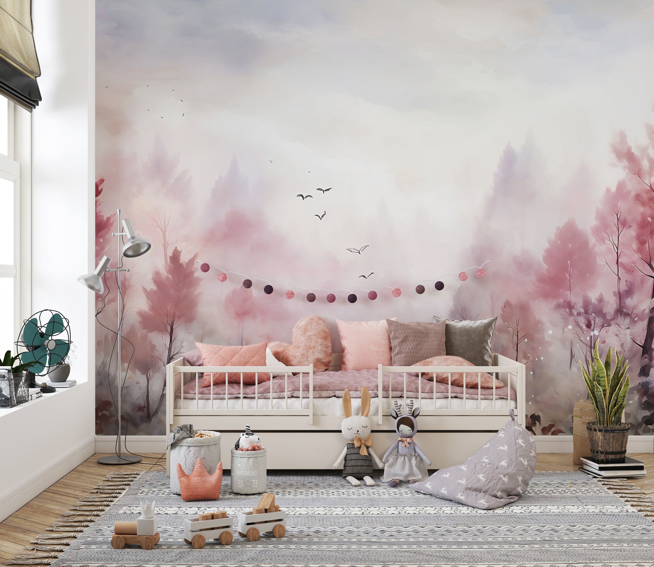 Nursery Pink Trees Wall Decal in Delicate Hues
