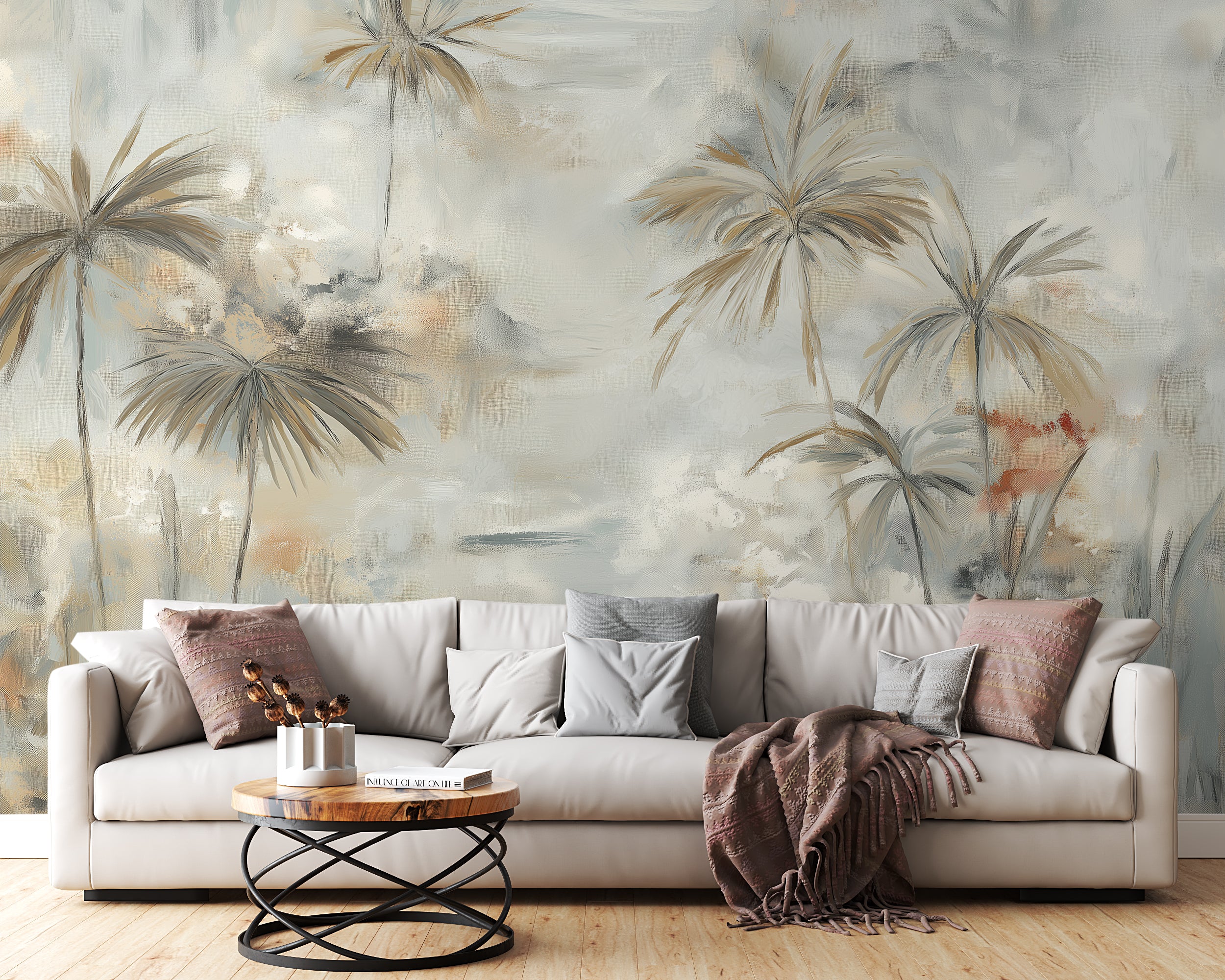 Neutral beige palm tree tropical wall mural