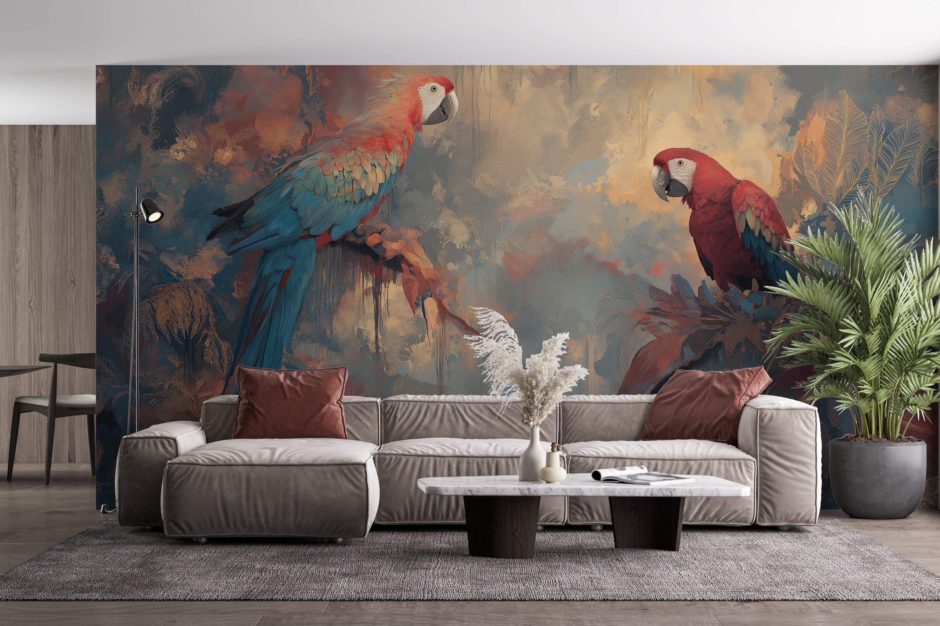 bohemian parrot wall covering