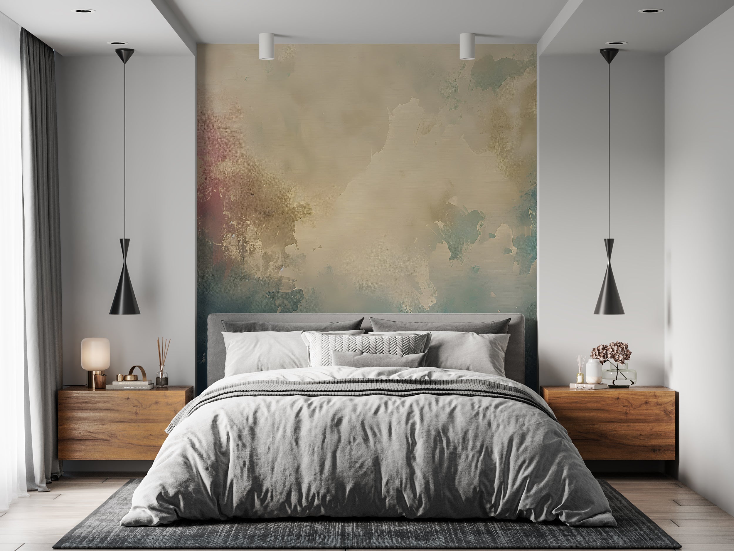 Abstract Art Wall Mural, Peel and Stick Plaster Design Wallpaper, Beige and Blue Abstract Accent Wall Decor, Watercolor Removable Art