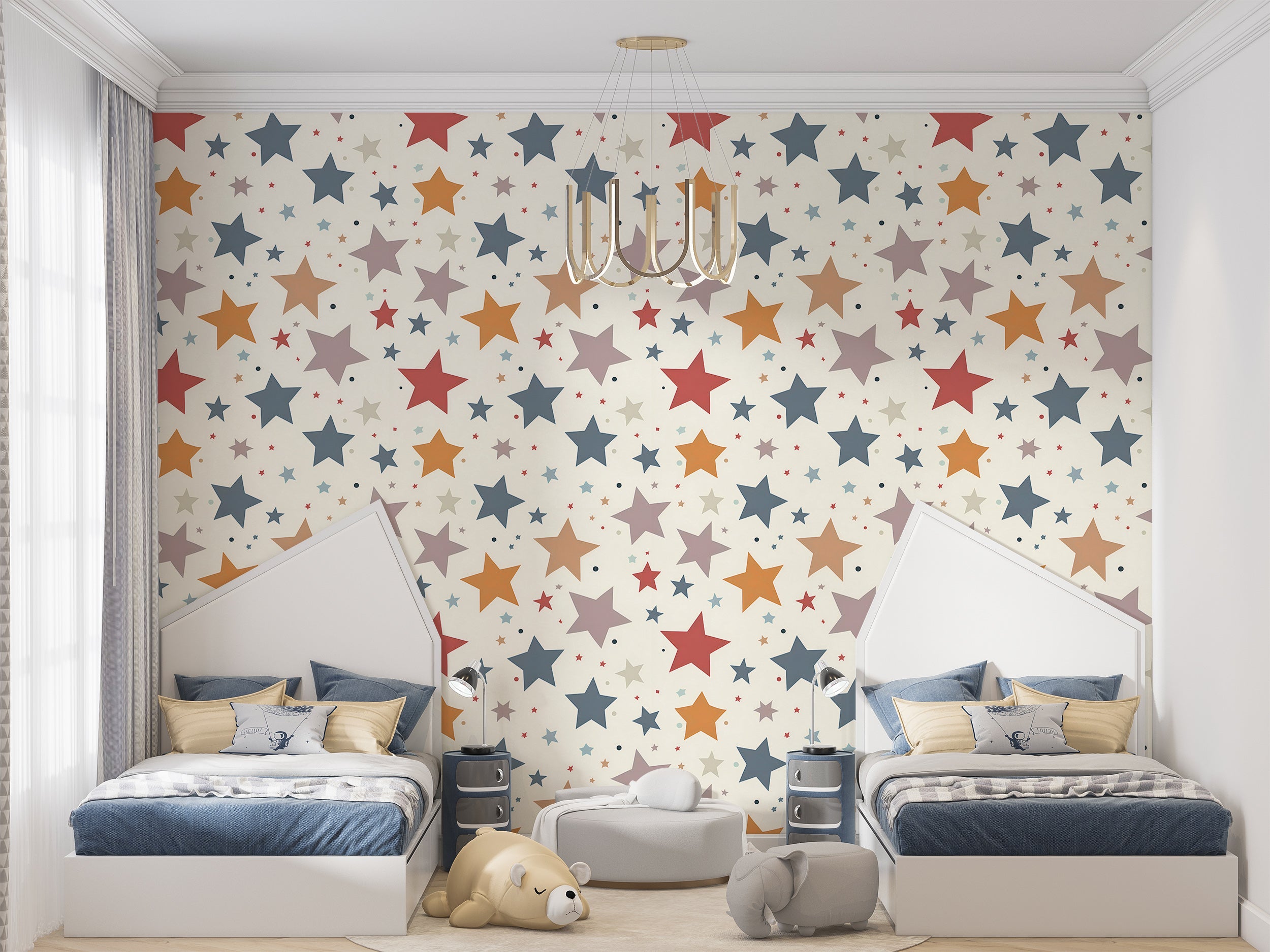 Minimalistic Starry Wallpaper, Stars Wallpaper, Peel and Stick Kids Accent Wall Decor, Removable Star Design Wallpaper, PVC-free