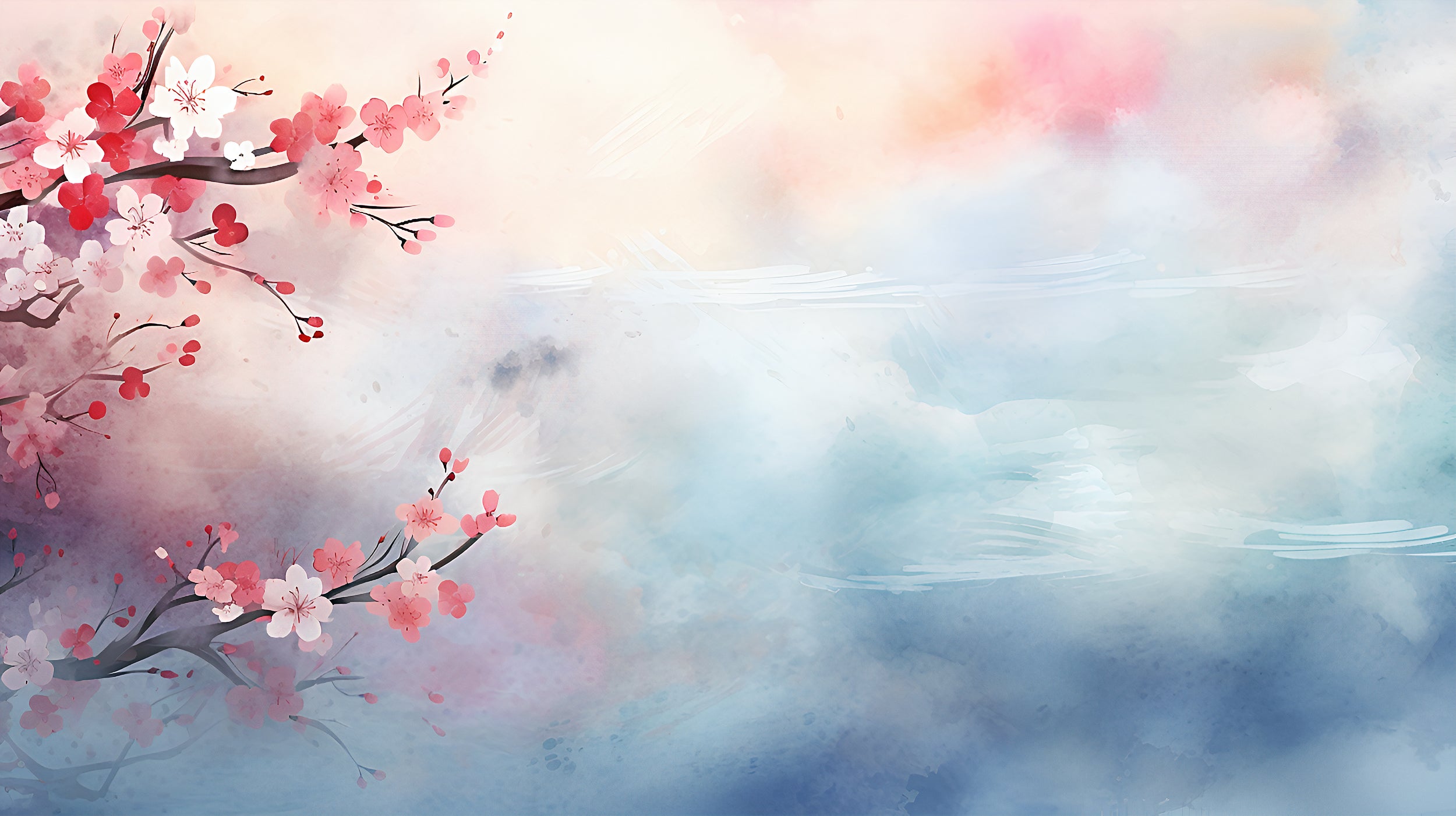 Sakura Blossom Mural, Japanese Wallpaper, Pink Plants Peel And Stick, Japanese Style Mural,  Blue And Pink Floral Wallpaper