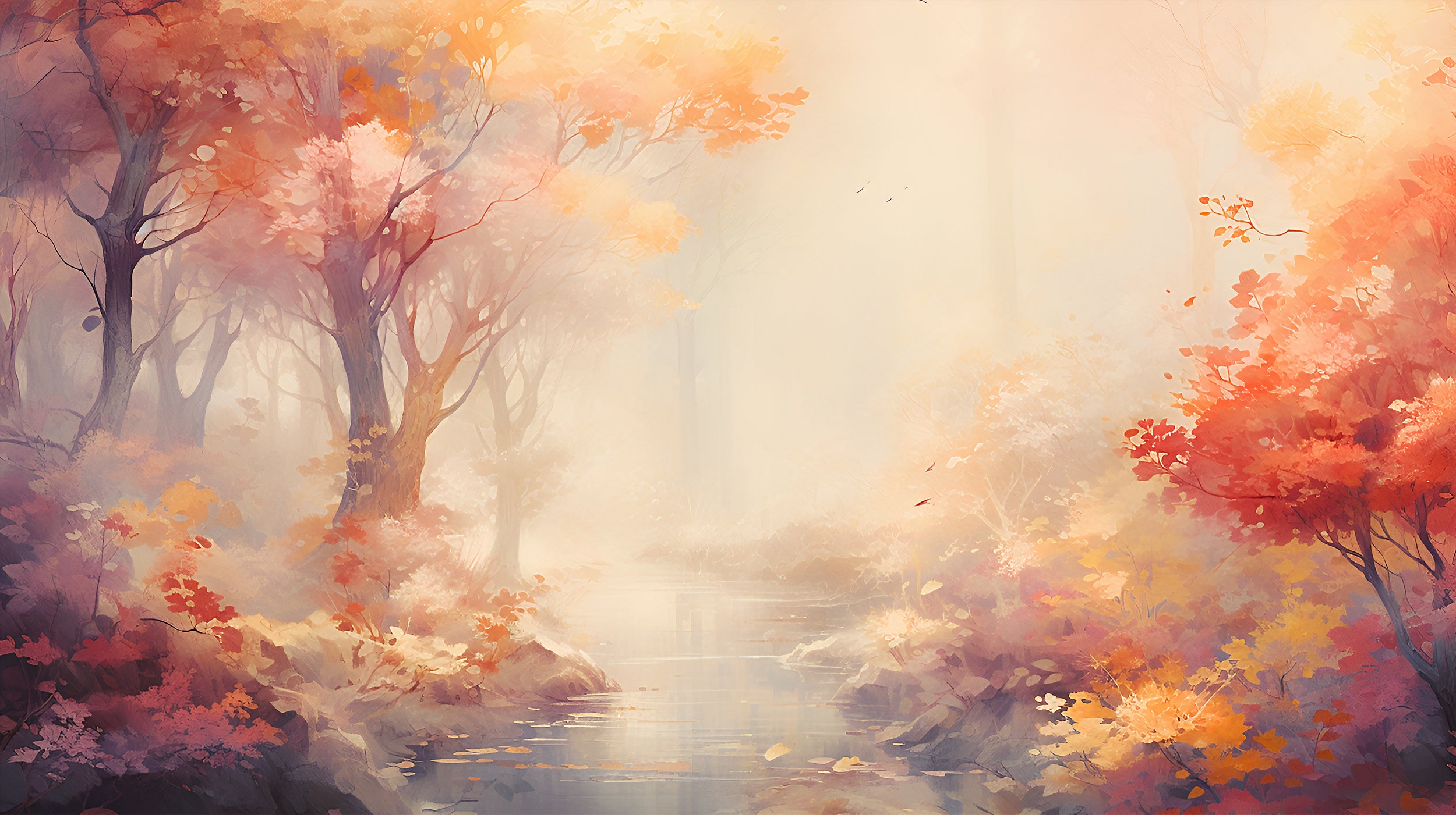 Autumn Forest Mural, Peel And Stick Foggy Trees, Fantasy Nature Wallpaper, Abstract Forest Mural, Watercolor Landscape Wallpaper